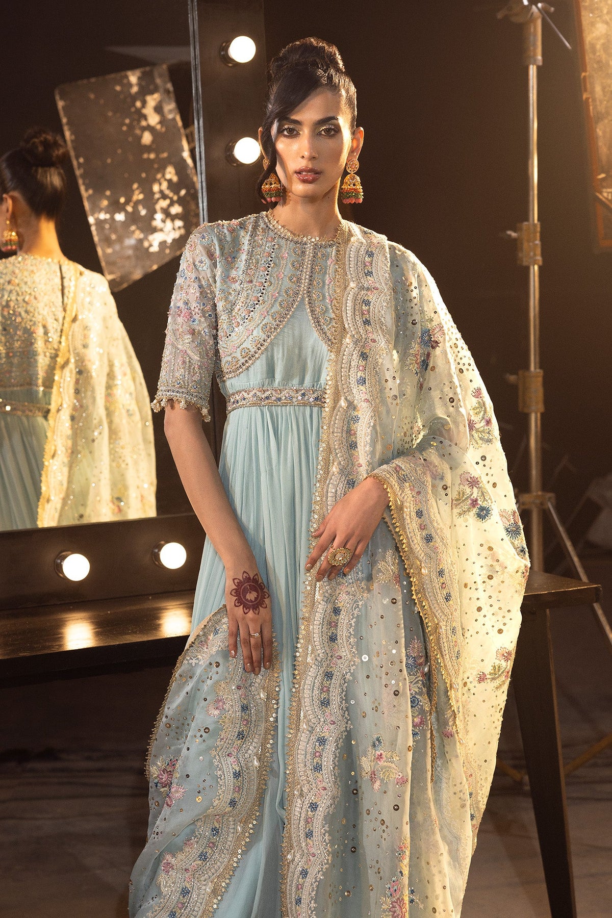 Saad Bin Shahzad Bella – powder blue embroidered pishwas from Lolita'24 – view 8