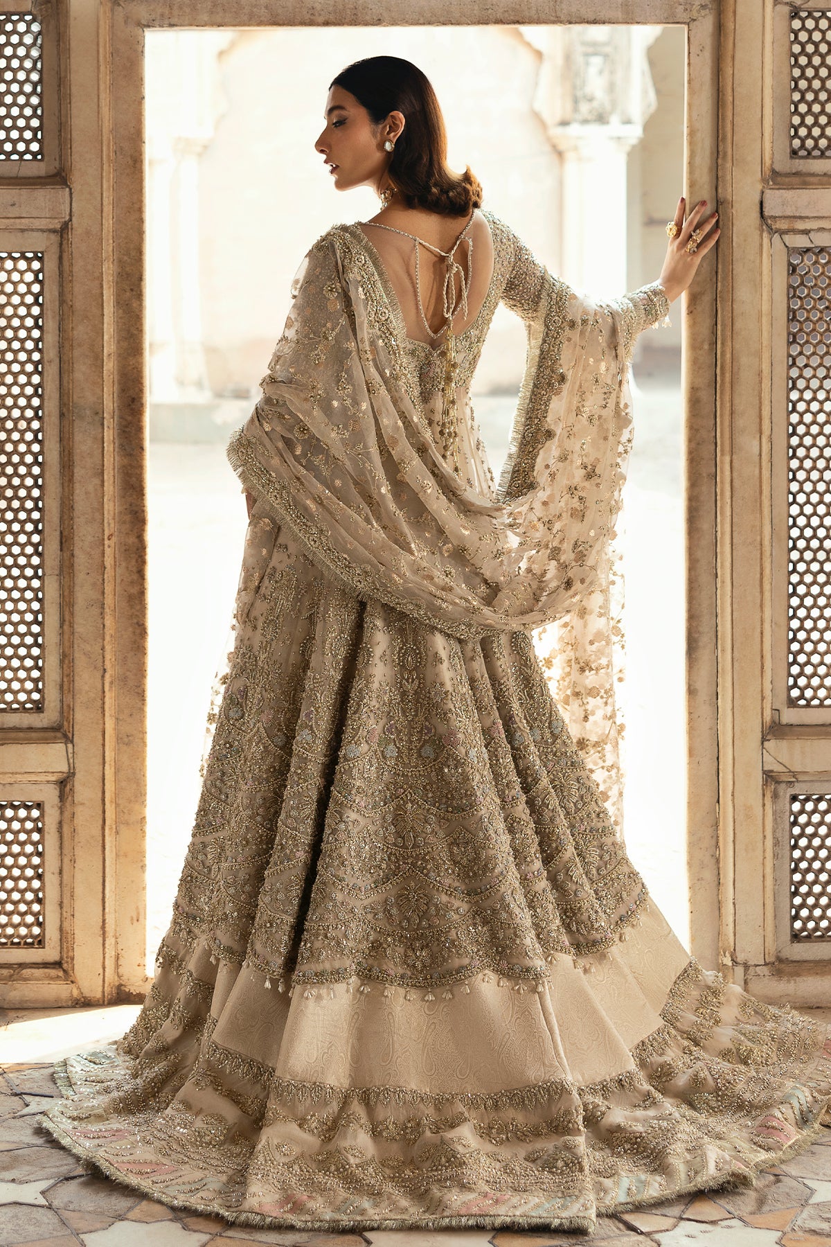 Saad Bin Shahzad Zaura – off-white zardozi kalidar with farshi lehenga from Sona Gachi Bridals'24 – view 2
