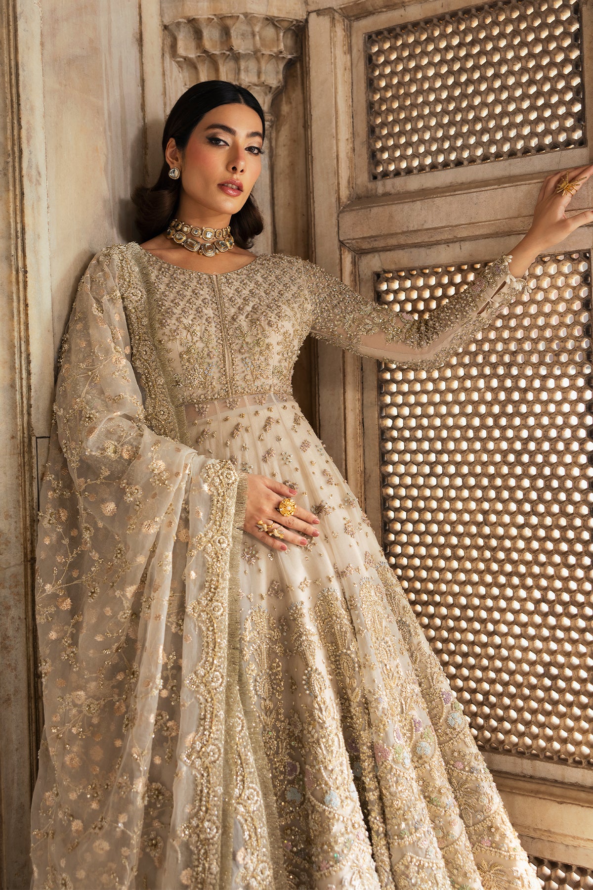 Saad Bin Shahzad Zaura – off-white zardozi kalidar with farshi lehenga from Sona Gachi Bridals'24 – view 6