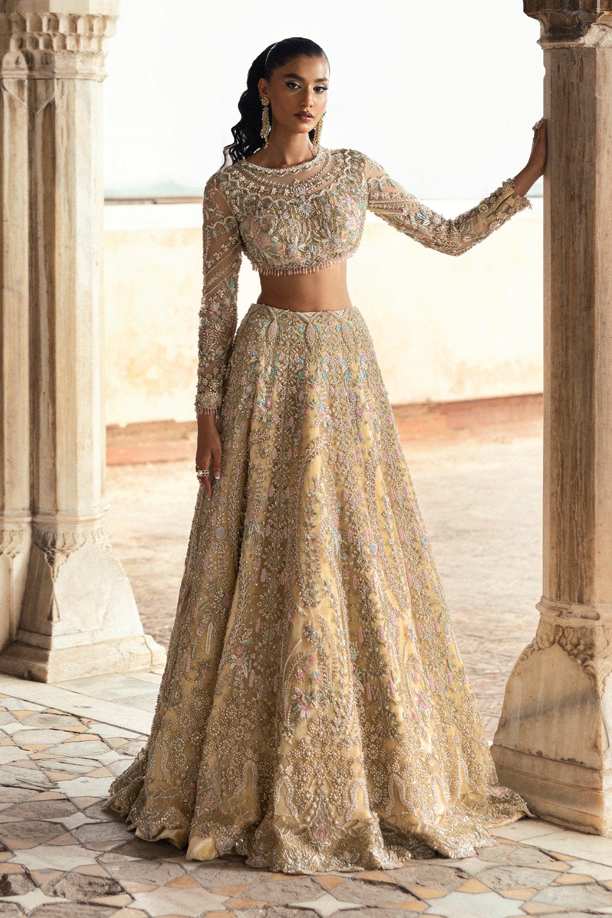 Saad Bin Shahzad Deeba – light yellow embroidered lehenga choli from Sona Gachi Bridals'24 – view 9