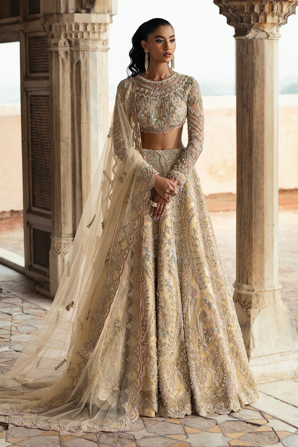 Saad Bin Shahzad Deeba – light yellow embroidered lehenga choli from Sona Gachi Bridals'24