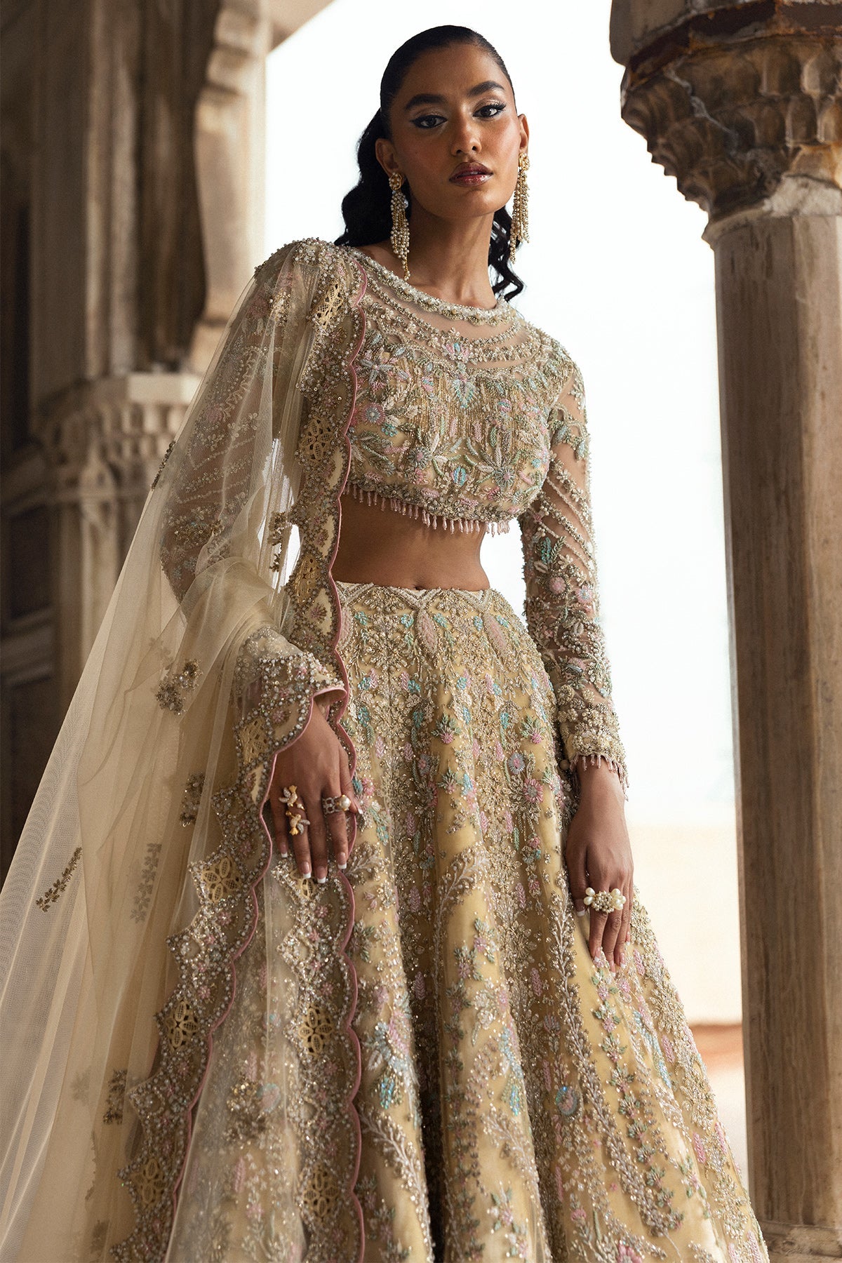 Saad Bin Shahzad Deeba – light yellow embroidered lehenga choli from Sona Gachi Bridals'24 – view 7