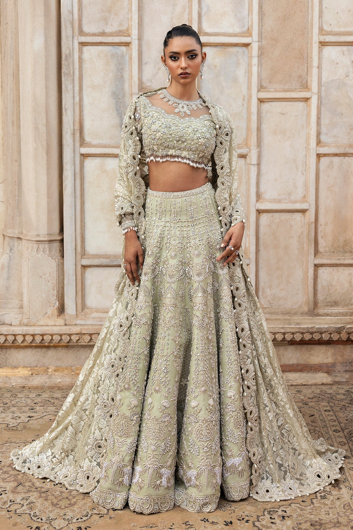 Saad Bin Shahzad Cima – pistachio green embellished lehenga choli from Sona Gachi Bridals'24 – view 5