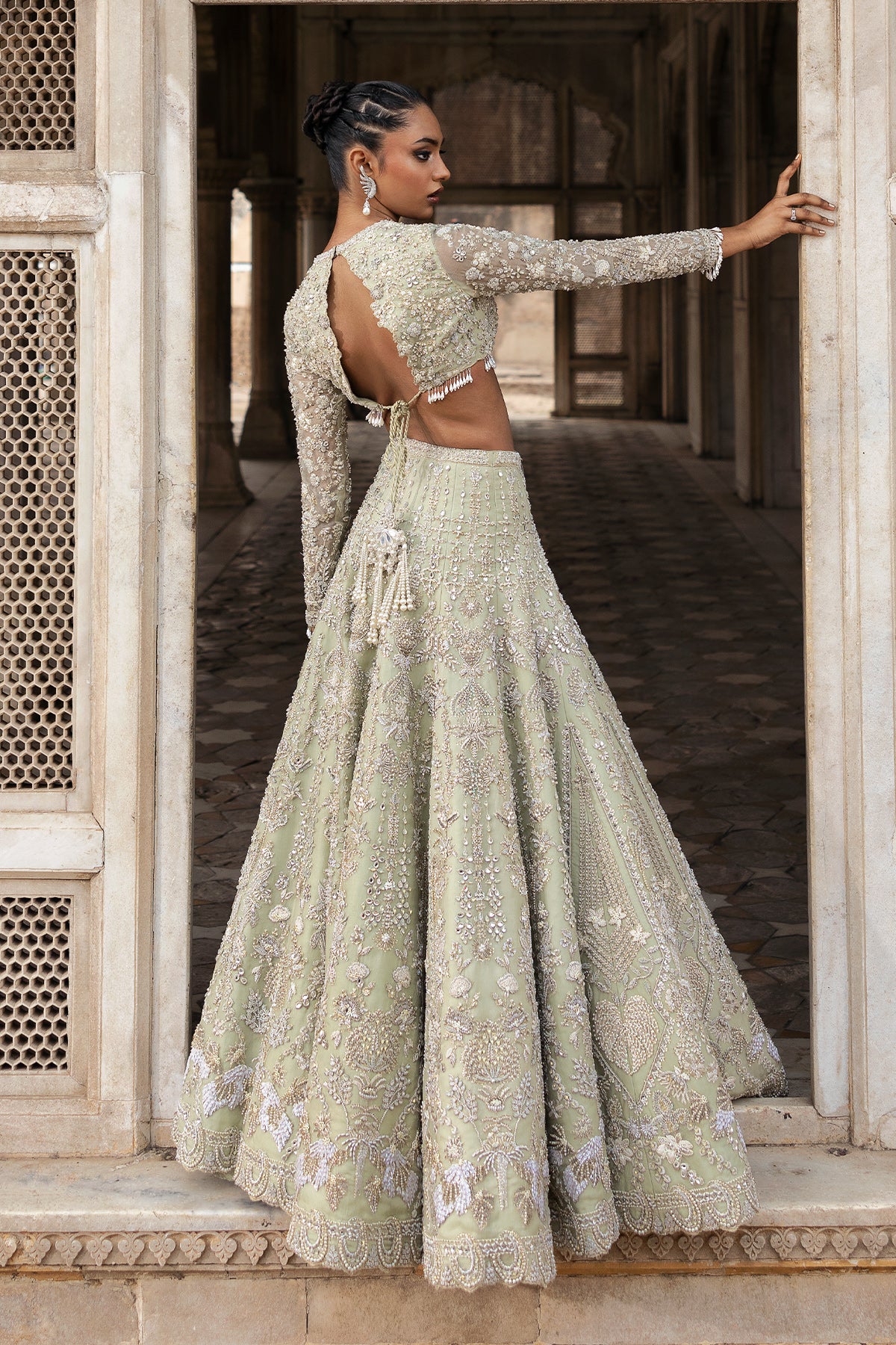 Saad Bin Shahzad Cima – pistachio green embellished lehenga choli from Sona Gachi Bridals'24 – view 2