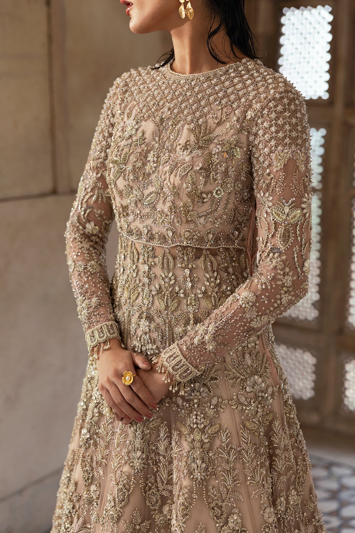 Saad Bin Shahzad Nazneen – nude pink pishwas with lehenga from Sona Gachi Bridals'24 – view 13