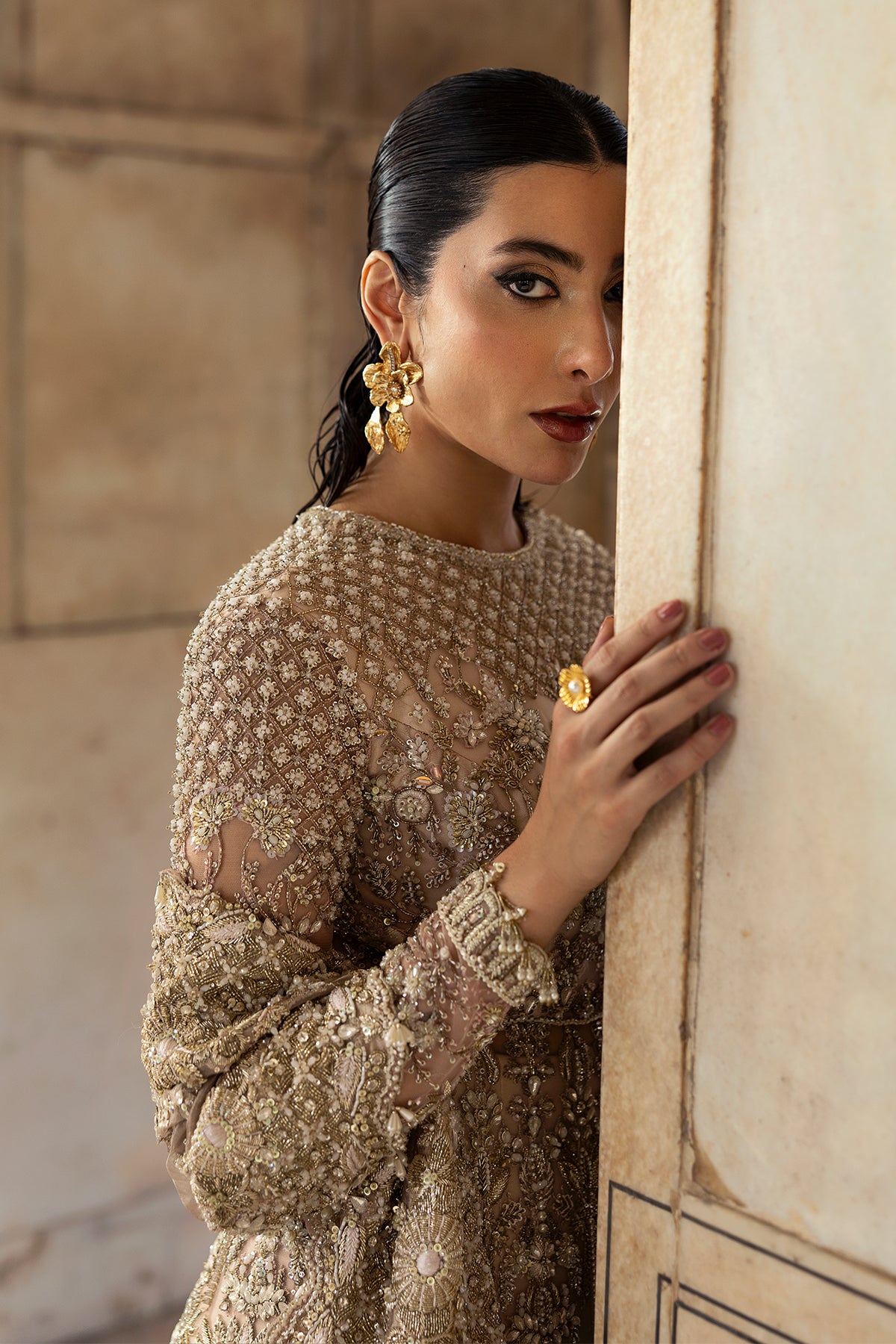 Saad Bin Shahzad Nazneen – nude pink pishwas with lehenga from Sona Gachi Bridals'24 – view 14