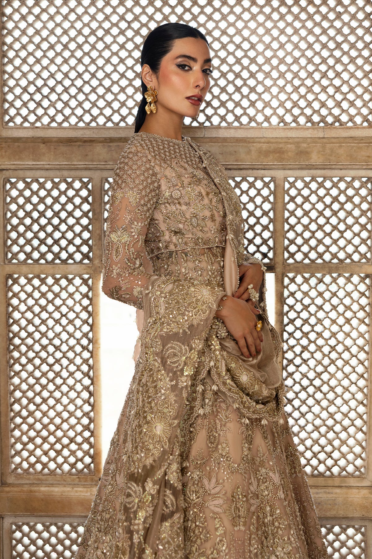 Saad Bin Shahzad Nazneen – nude pink pishwas with lehenga from Sona Gachi Bridals'24 – view 18