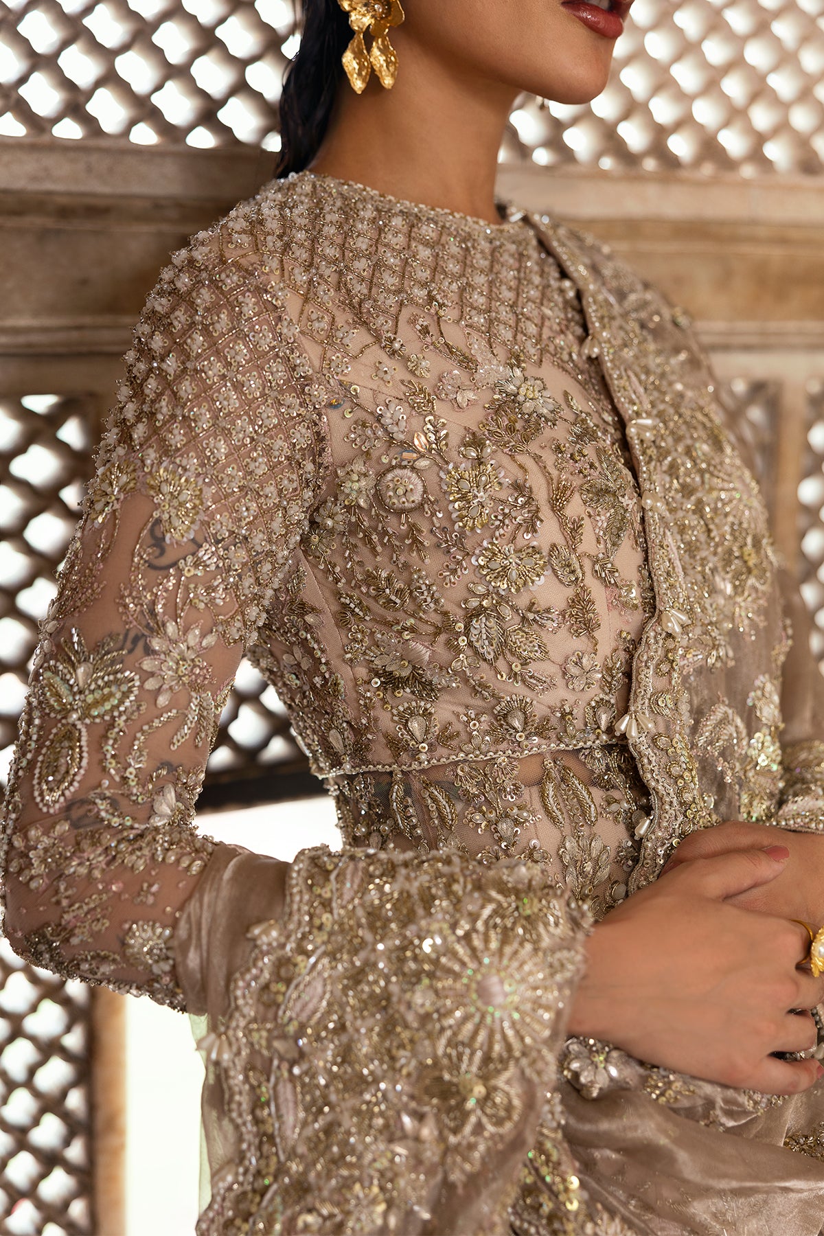 Saad Bin Shahzad Nazneen – nude pink pishwas with lehenga from Sona Gachi Bridals'24 – view 11
