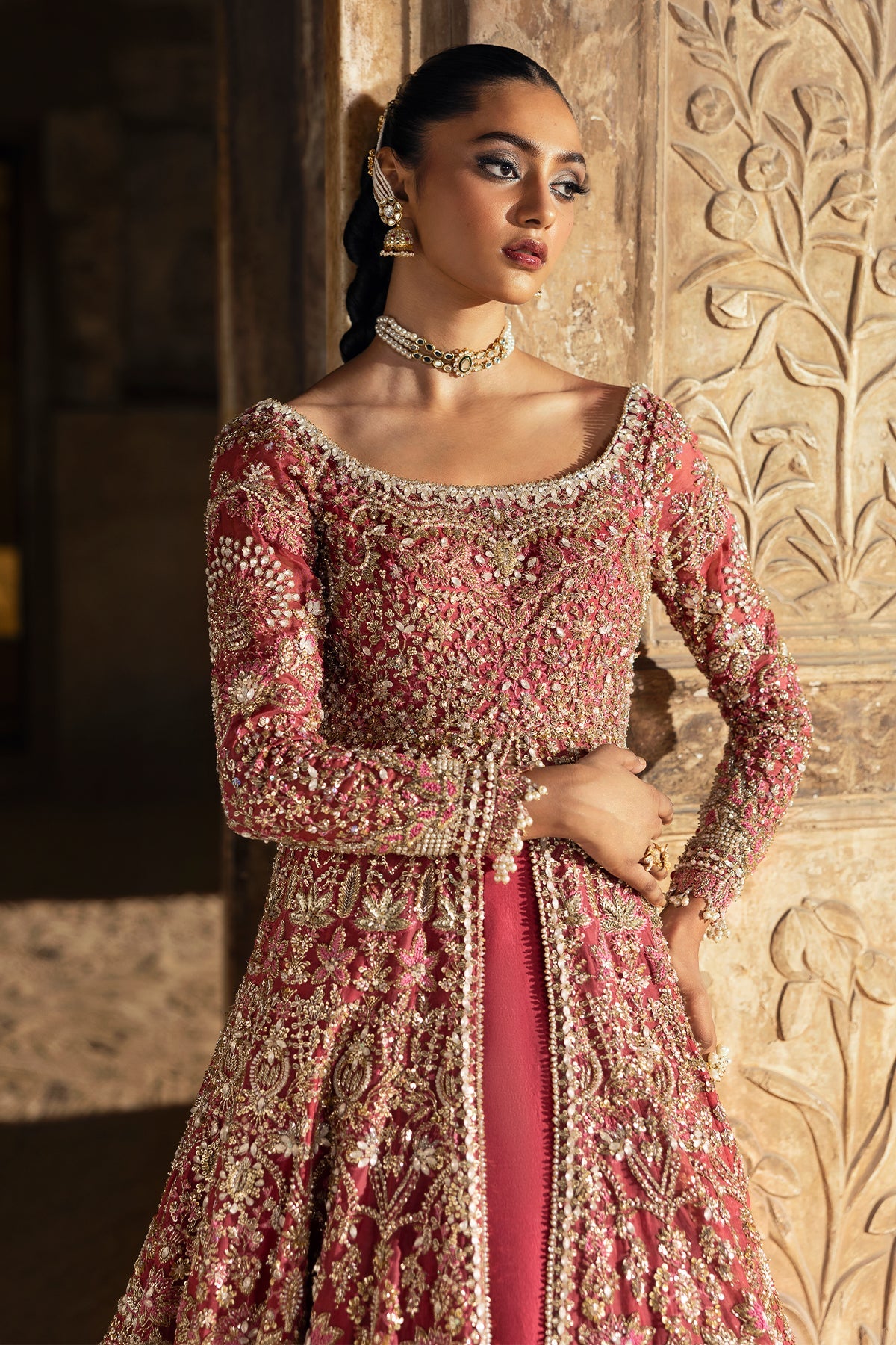 Saad Bin Shahzad Inara – mulberry pink handworked bridal pishwas from Sona Gachi Bridals'24 – view 14