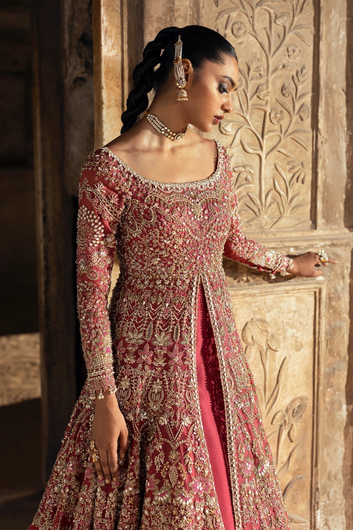 Saad Bin Shahzad Inara – mulberry pink handworked bridal pishwas from Sona Gachi Bridals'24 – view 16