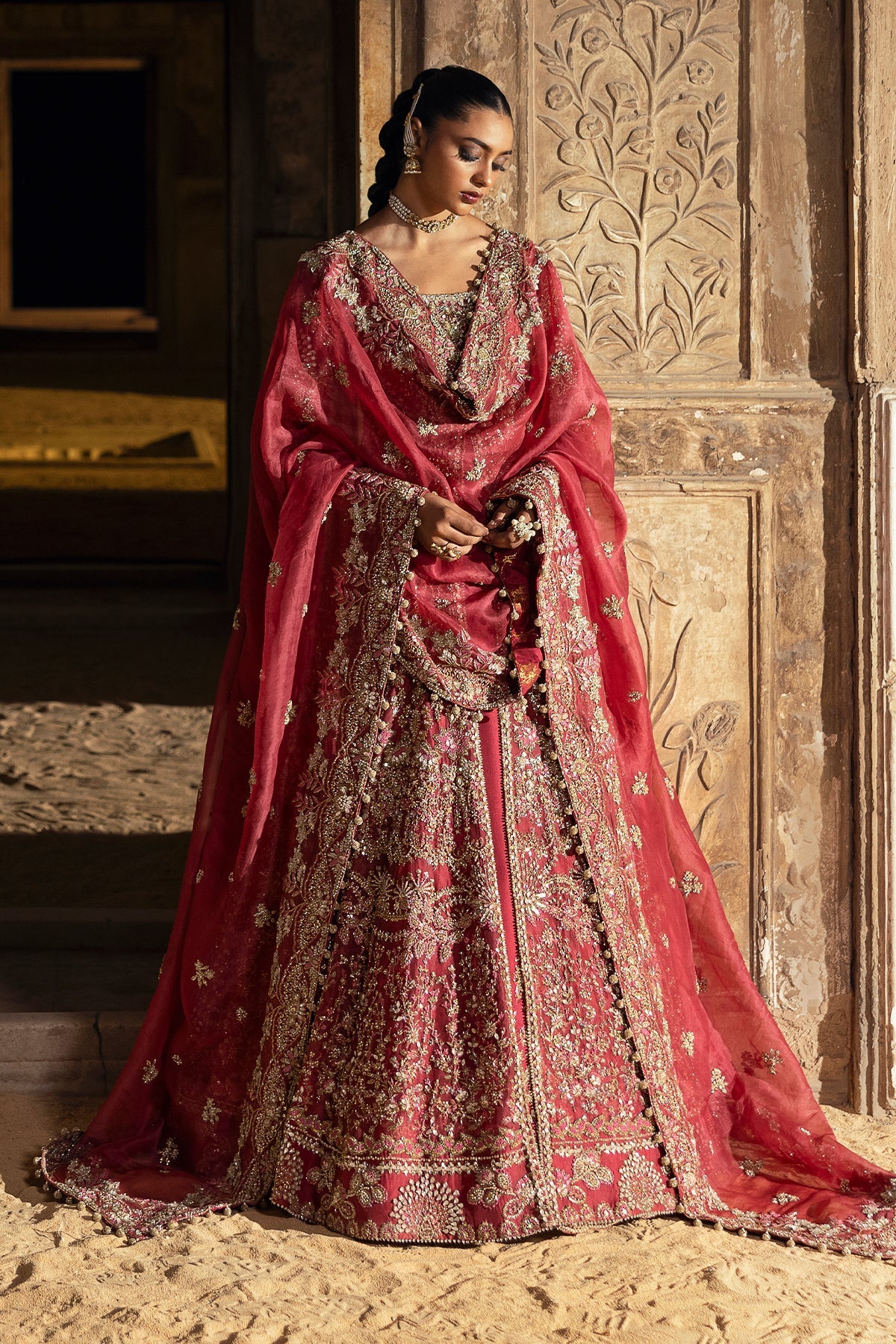 Saad Bin Shahzad Inara – mulberry pink handworked bridal pishwas from Sona Gachi Bridals'24 – view 12
