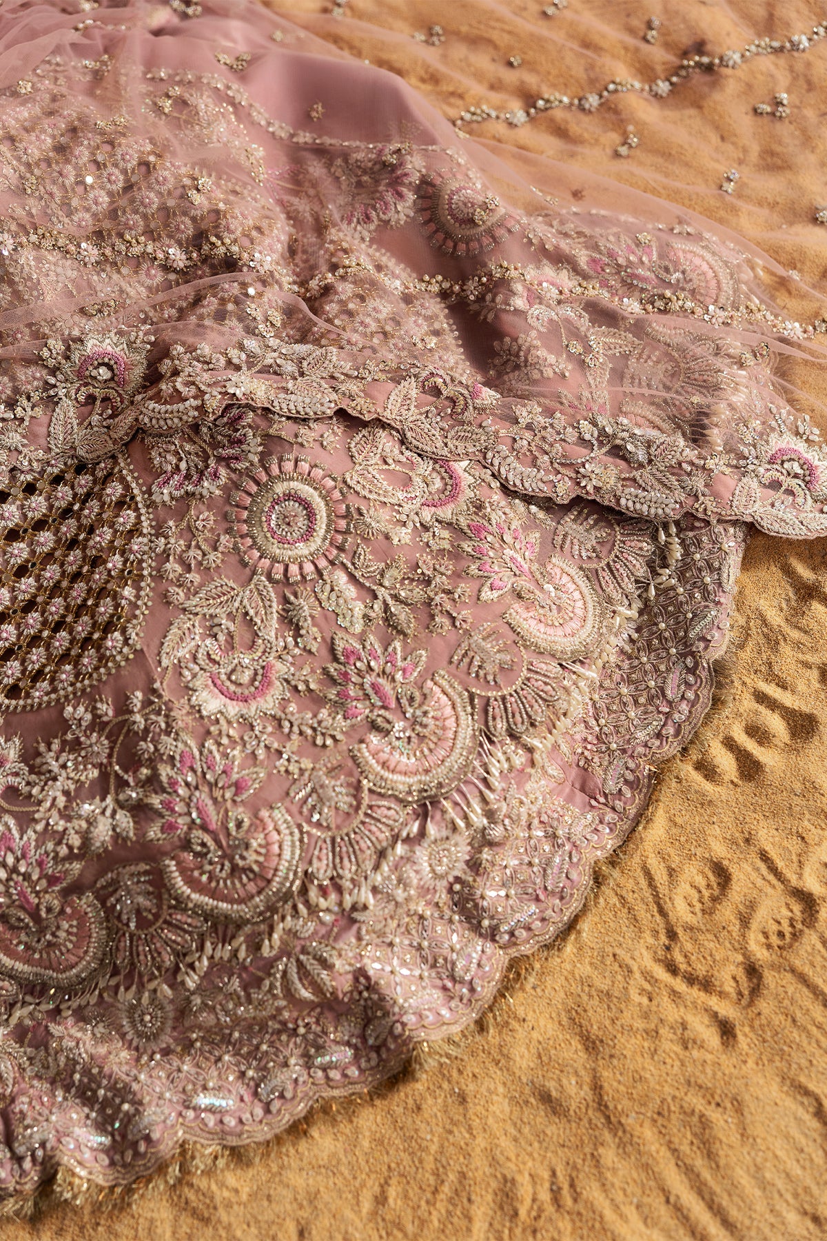 Saad Bin Shahzad Zuri – pearl pink cutwork bridal gown with train from Sona Gachi Bridals'24 – view 6