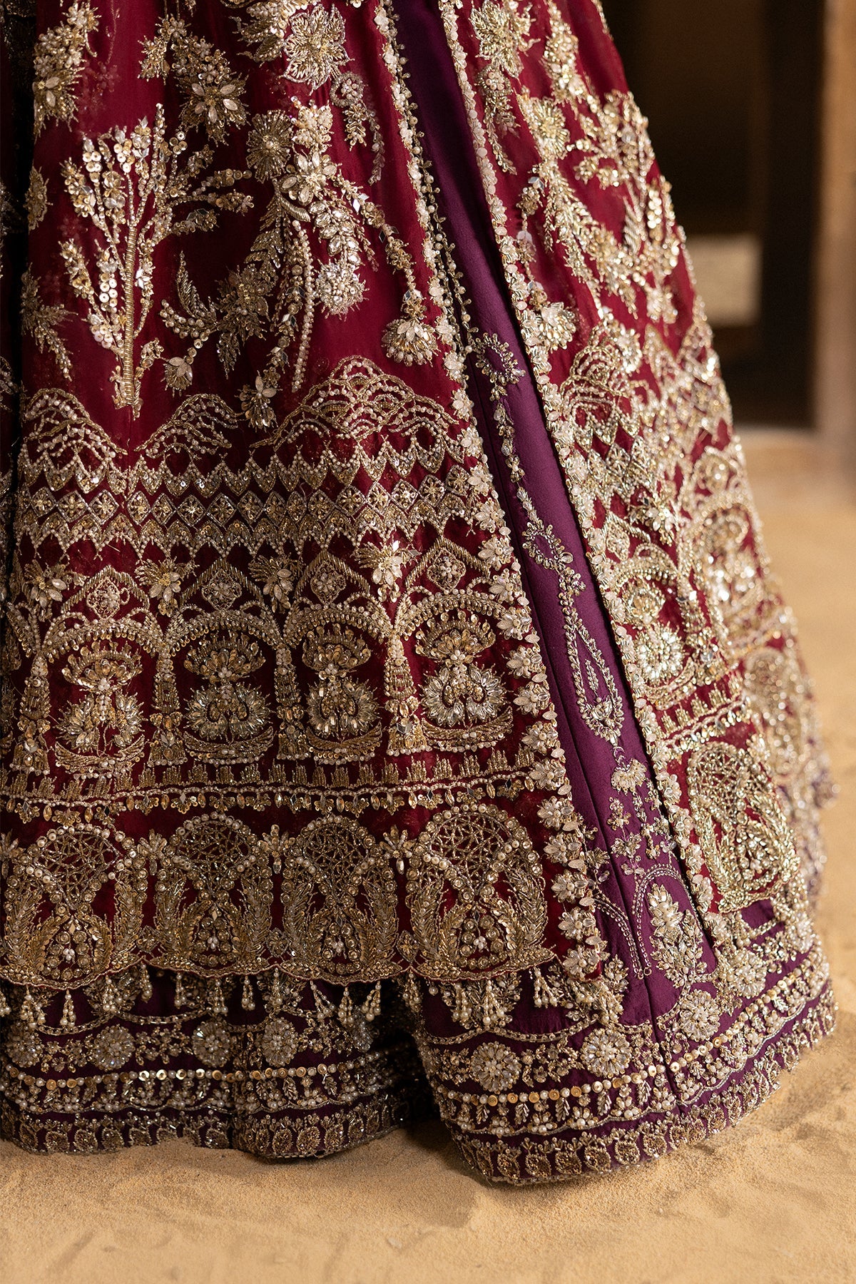 Saad Bin Shahzad Leyla – deep red zardozi kalidar with lehenga from Sona Gachi Bridals'24 – view 13