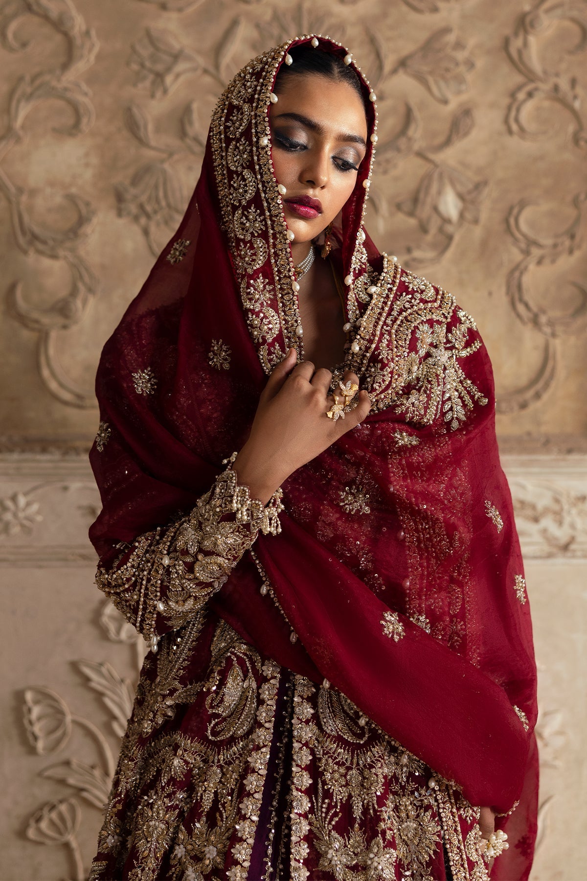 Saad Bin Shahzad Leyla – deep red zardozi kalidar with lehenga from Sona Gachi Bridals'24 – view 10