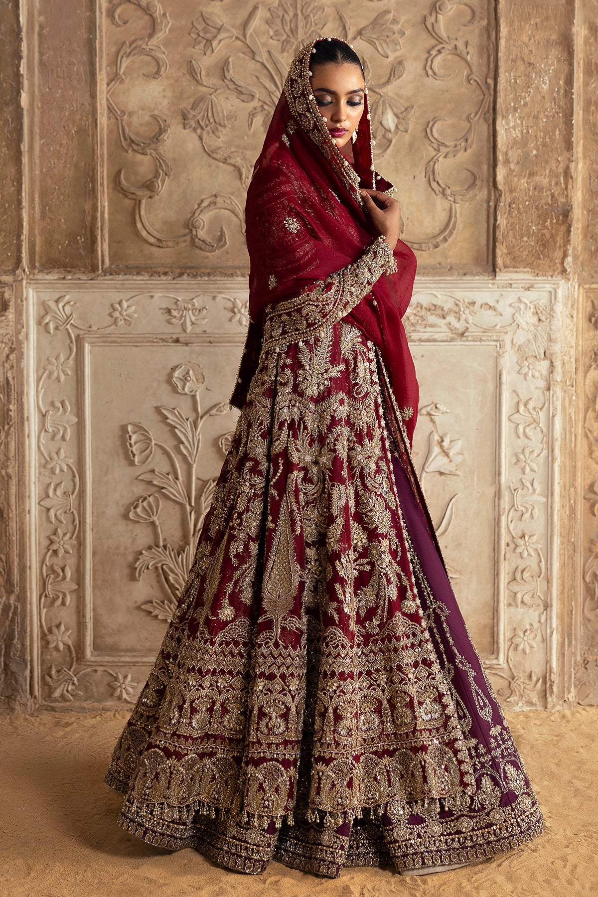 Saad Bin Shahzad Leyla – deep red zardozi kalidar with lehenga from Sona Gachi Bridals'24 – view 9