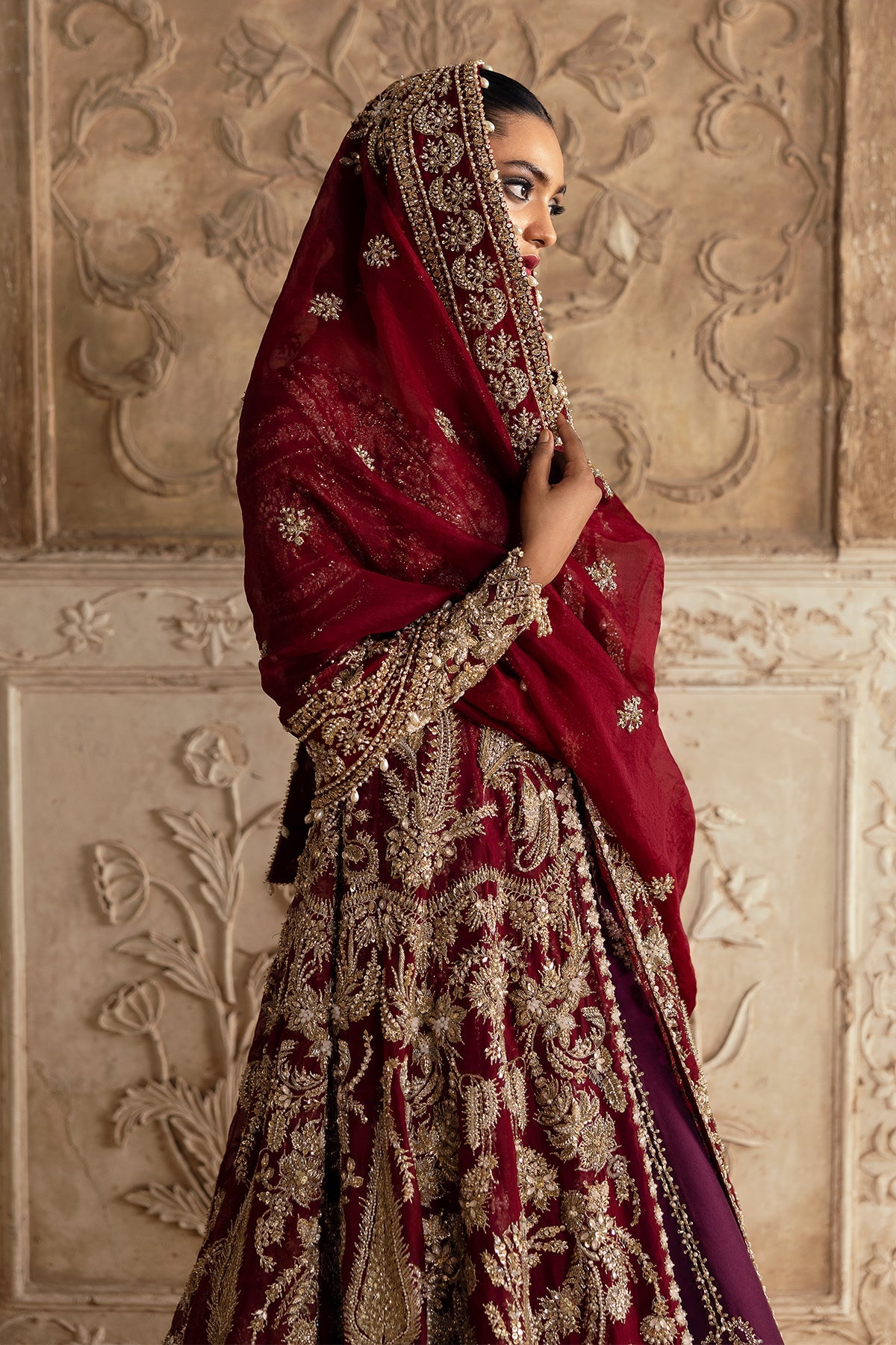 Saad Bin Shahzad Leyla – deep red zardozi kalidar with lehenga from Sona Gachi Bridals'24 – view 16