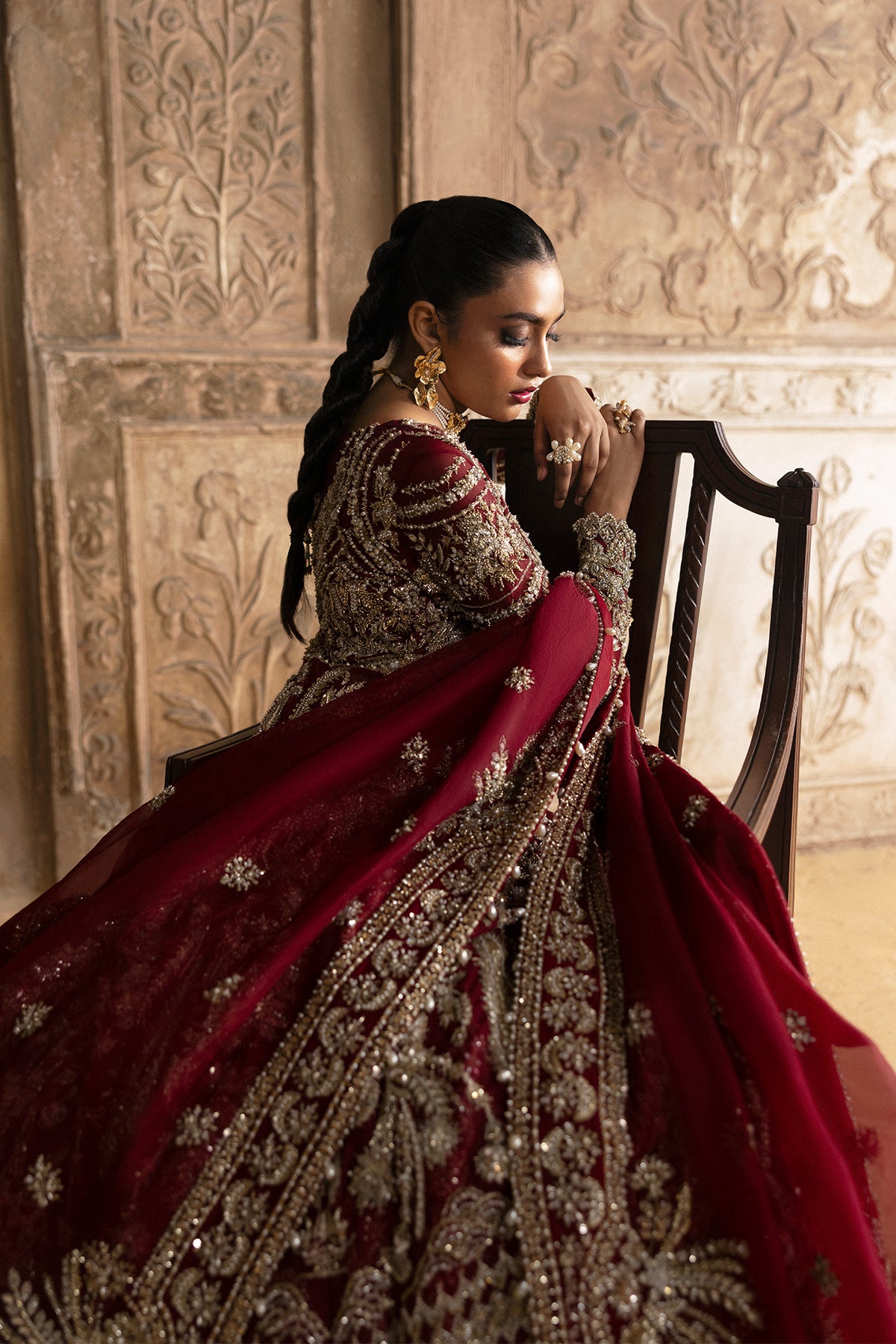 Saad Bin Shahzad Leyla – deep red zardozi kalidar with lehenga from Sona Gachi Bridals'24 – view 17