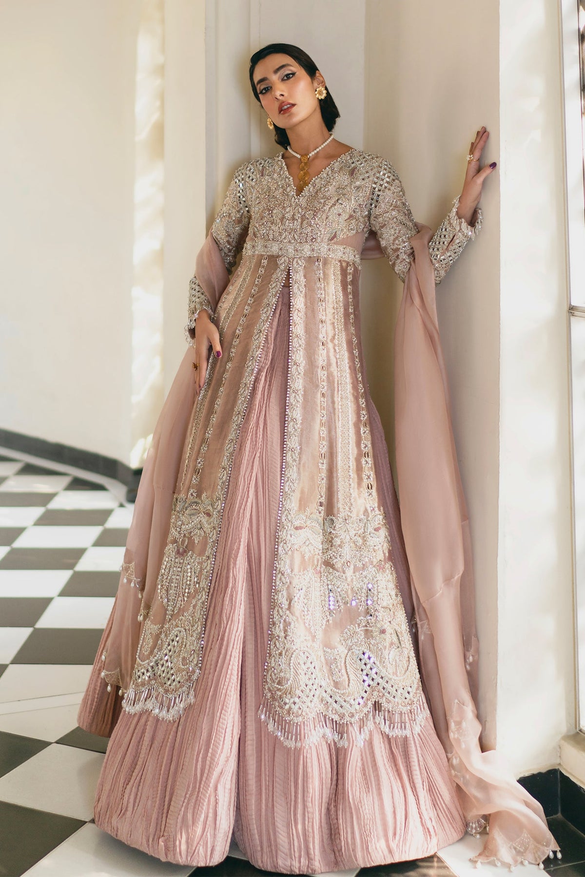 Saad Bin Shahzad Rossy – blush pink tissue shirt with sharara from Lolita'24 – view 9