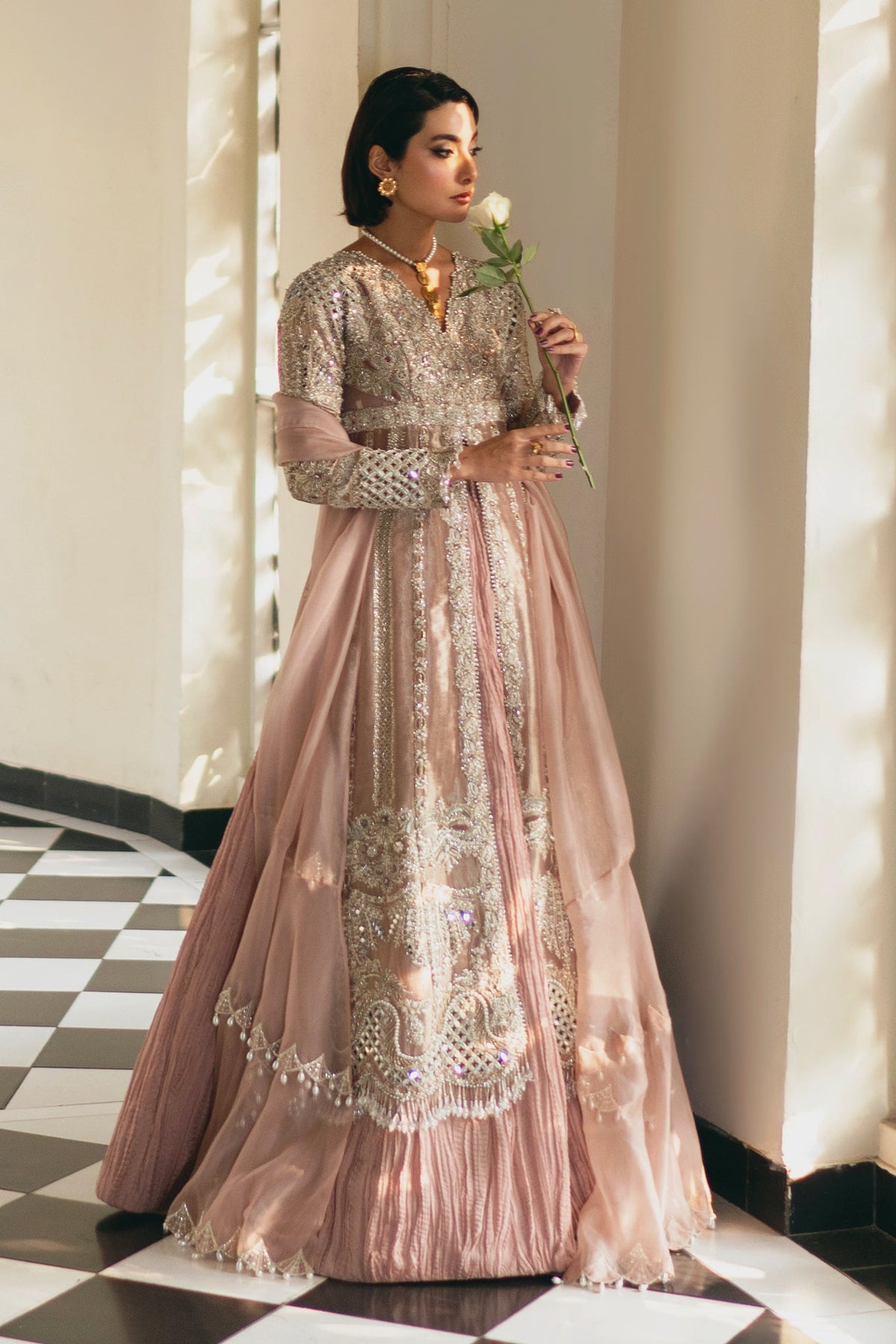 Saad Bin Shahzad Rossy – blush pink tissue shirt with sharara from Lolita'24 – view 11