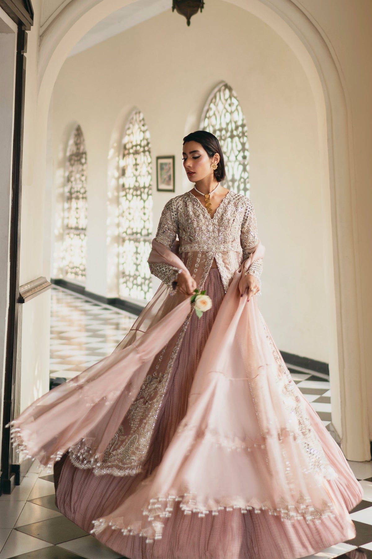 Saad Bin Shahzad Rossy – blush pink tissue shirt with sharara from Lolita'24 – view 10