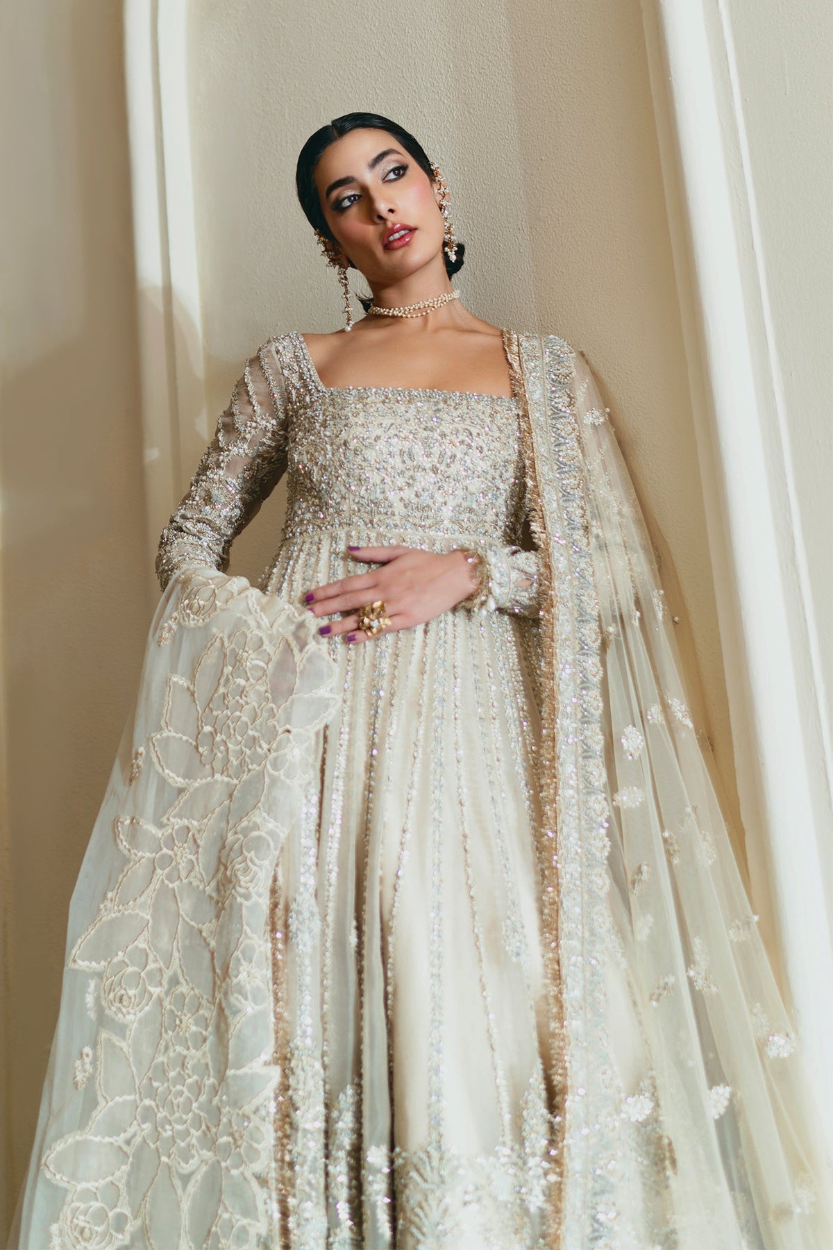 Saad Bin Shahzad Stella – champagne embellished pishwas from Lolita'24 – view 12