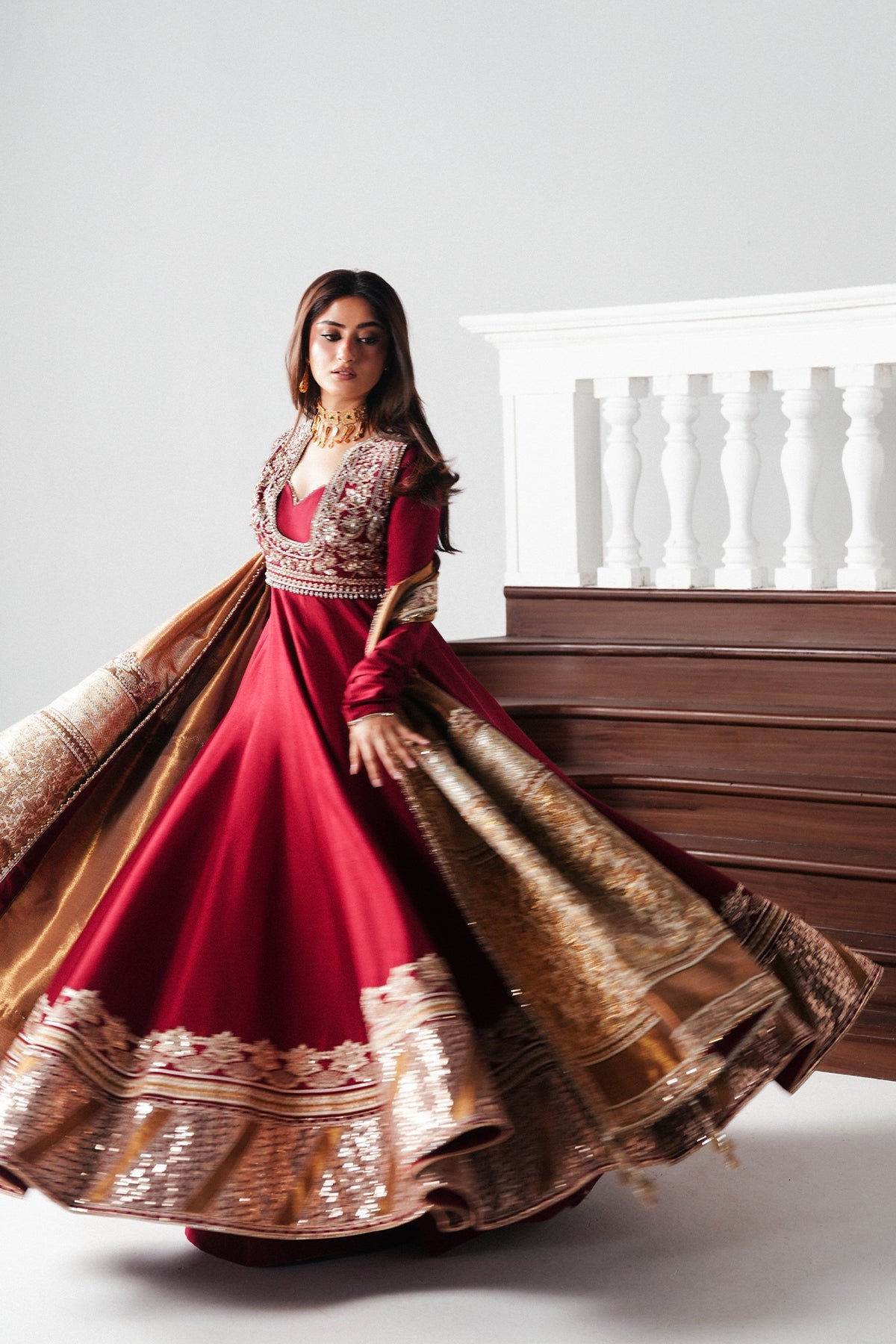 Saad Bin Shahzad Rayan – deep red raw silk pishwas with embellished koti from Festive Pret'26 – view 10
