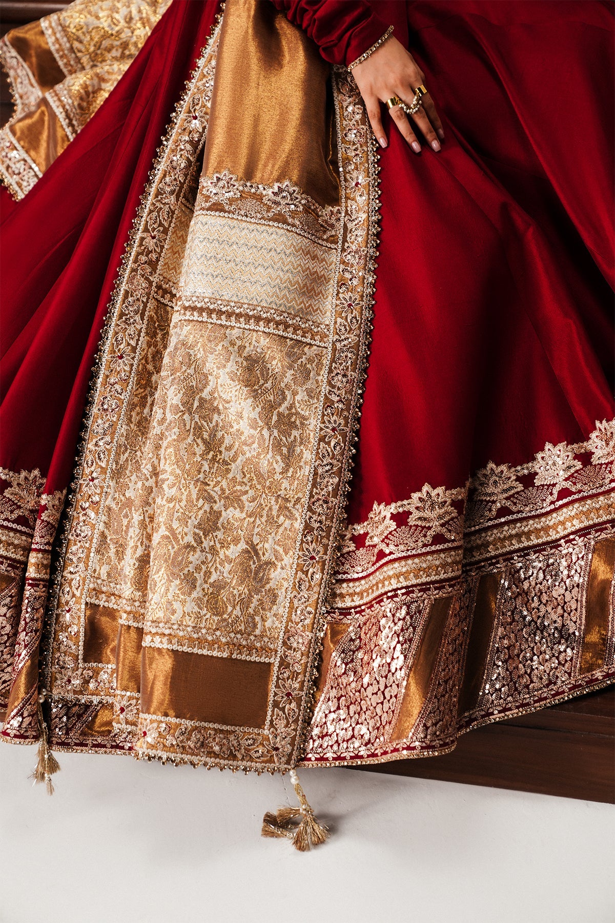 Saad Bin Shahzad Rayan – deep red raw silk pishwas with embellished koti from Festive Pret'26 – view 6