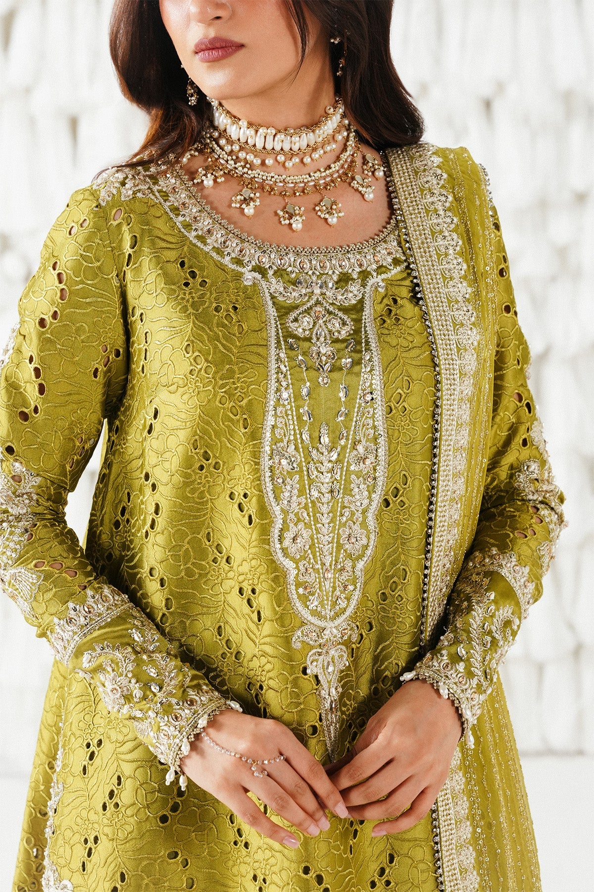 Saad Bin Shahzad Meher – olive green shifli embroidered raw silk sharara suit from Festive Pret'26 – view 3