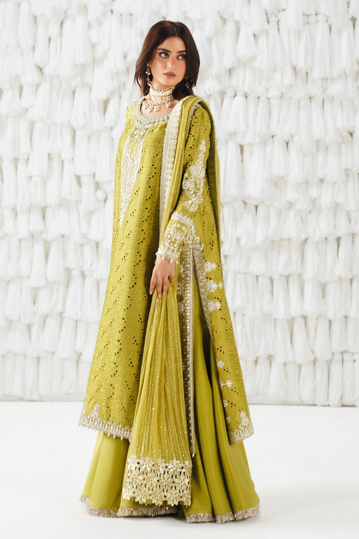 Saad Bin Shahzad Meher – olive green shifli embroidered raw silk sharara suit from Festive Pret'26 – view 9