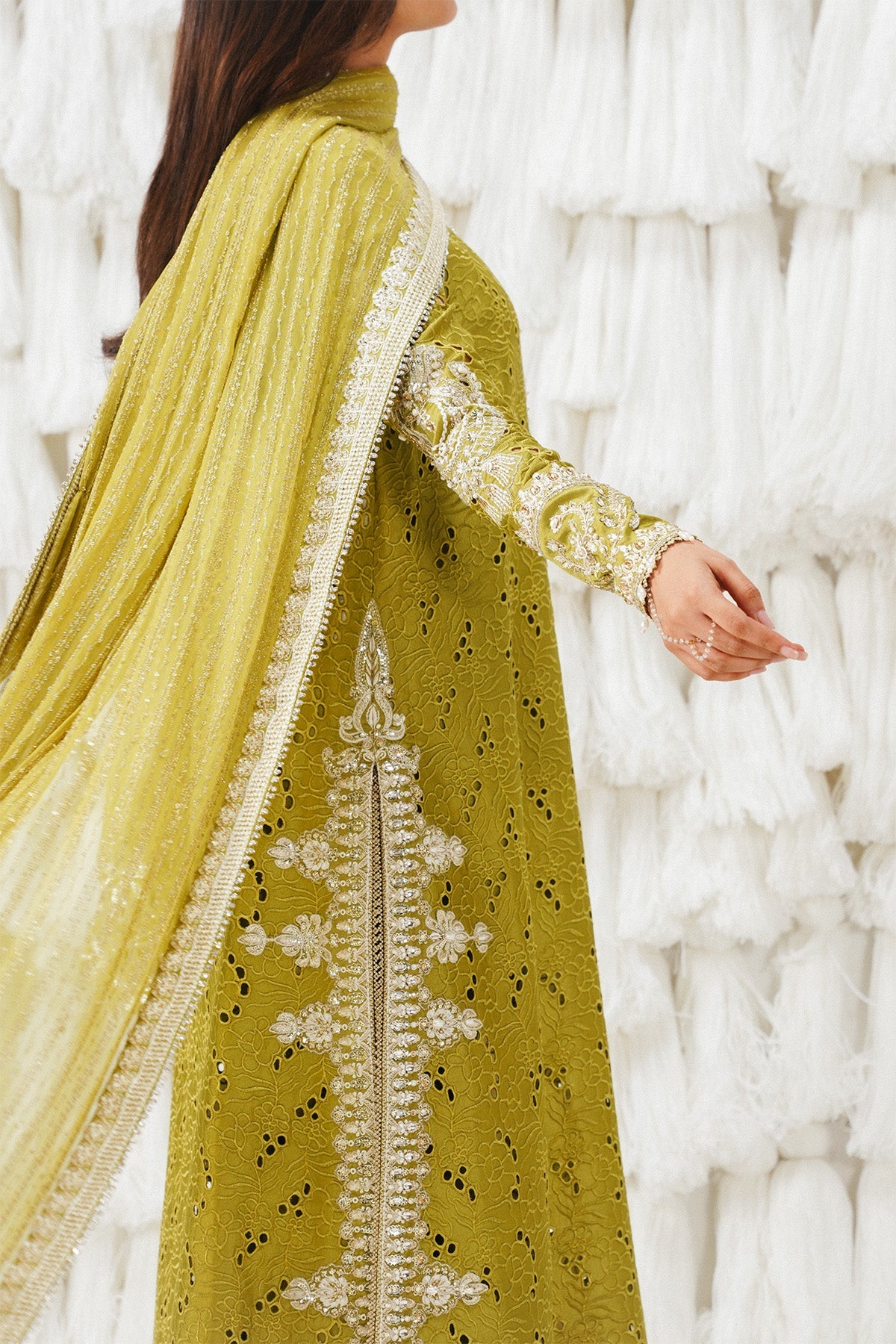 Saad Bin Shahzad Meher – olive green shifli embroidered raw silk sharara suit from Festive Pret'26 – view 4