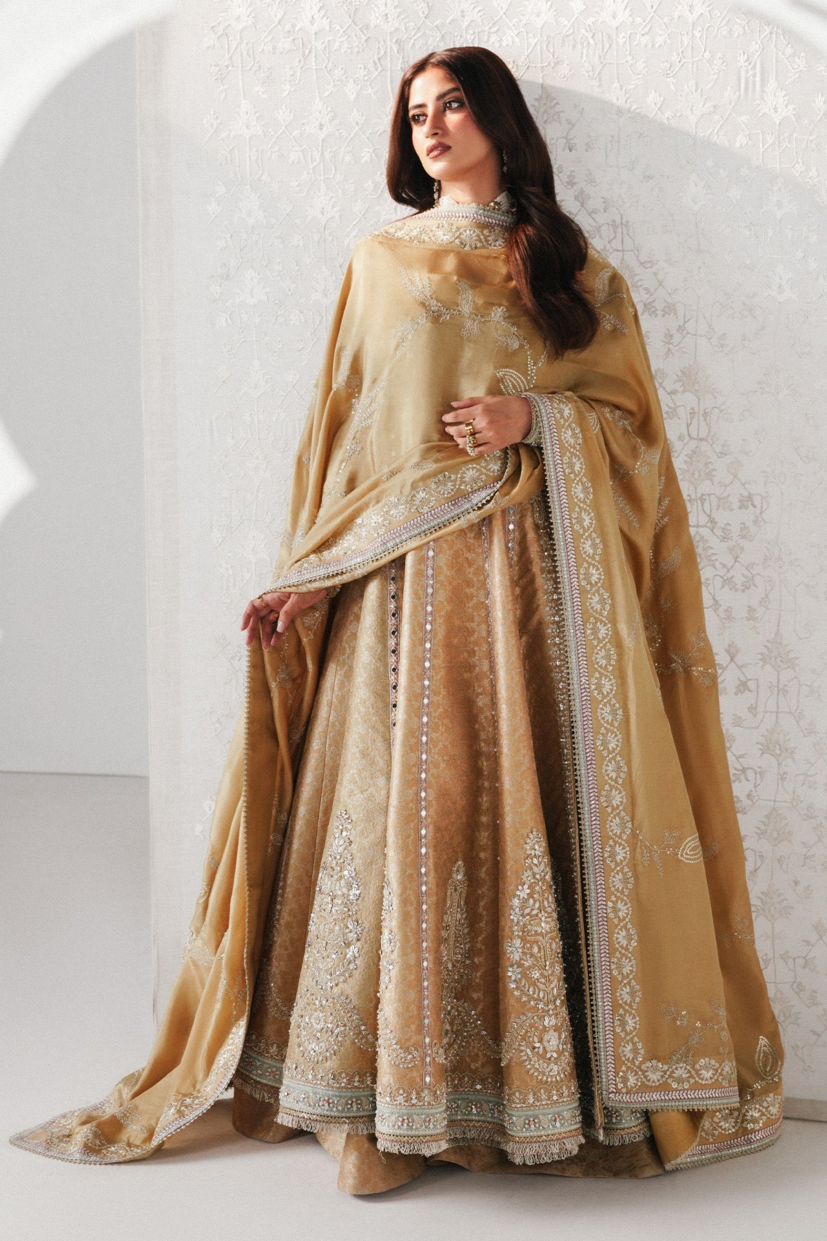Saad Bin Shahzad Ayam – champagne gold jamawar angrakha with sharara from Festive Pret'26 – view 5