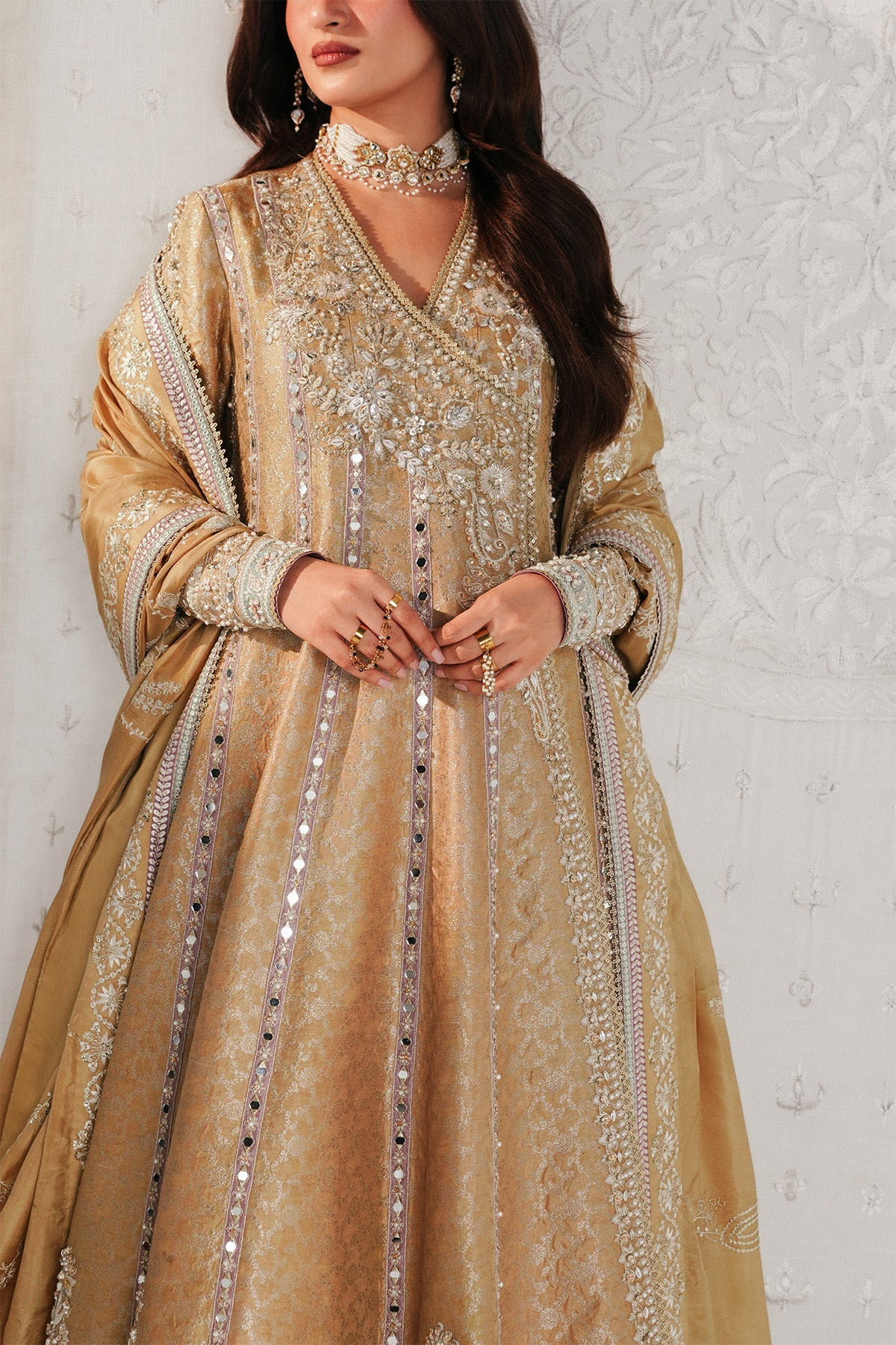 Saad Bin Shahzad Ayam – champagne gold jamawar angrakha with sharara from Festive Pret'26 – view 3
