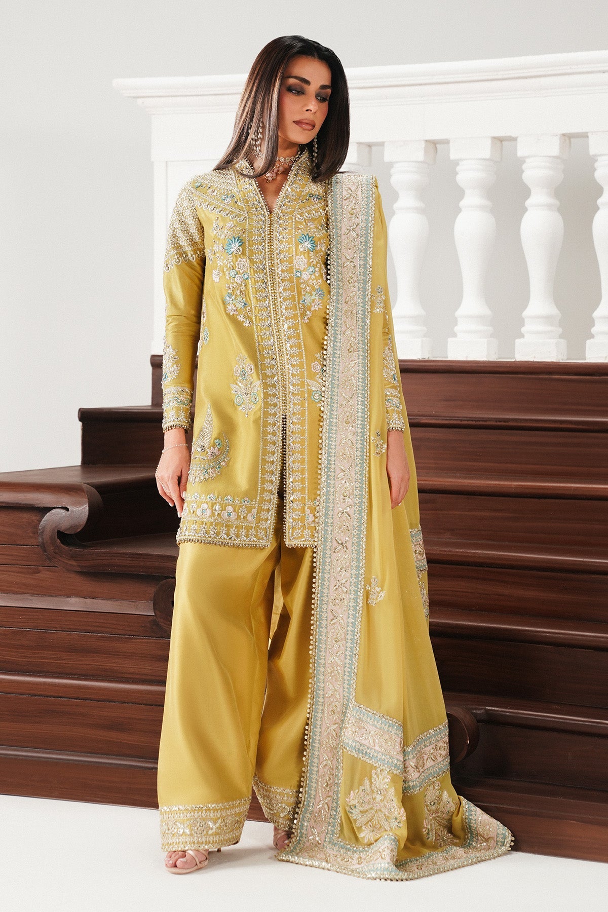 Saad Bin Shahzad Mihra – mango yellow embroidered raw silk sharara suit from Festive Pret'26 – view 6