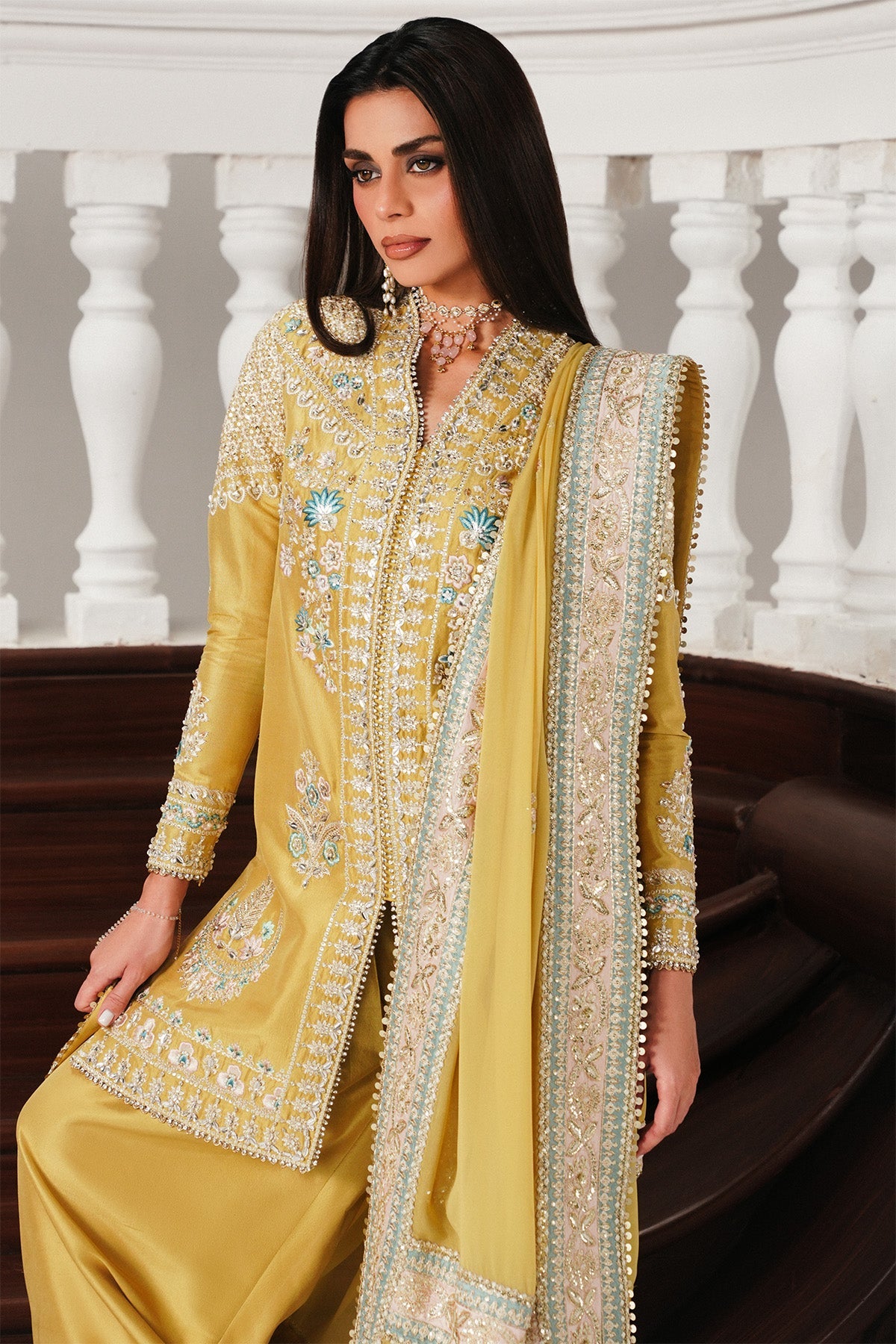 Saad Bin Shahzad Mihra – mango yellow embroidered raw silk sharara suit from Festive Pret'26 – view 2