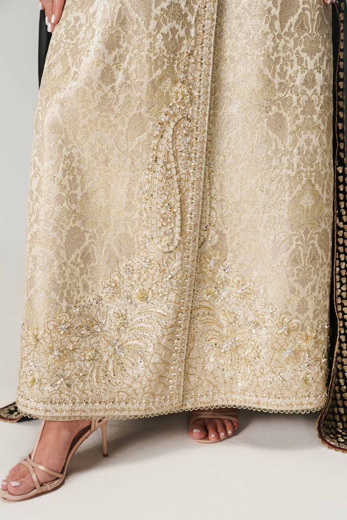 Saad Bin Shahzad Meznah – off-white gold jamawar angrakha with black dupatta from Festive Pret'26 – view 5