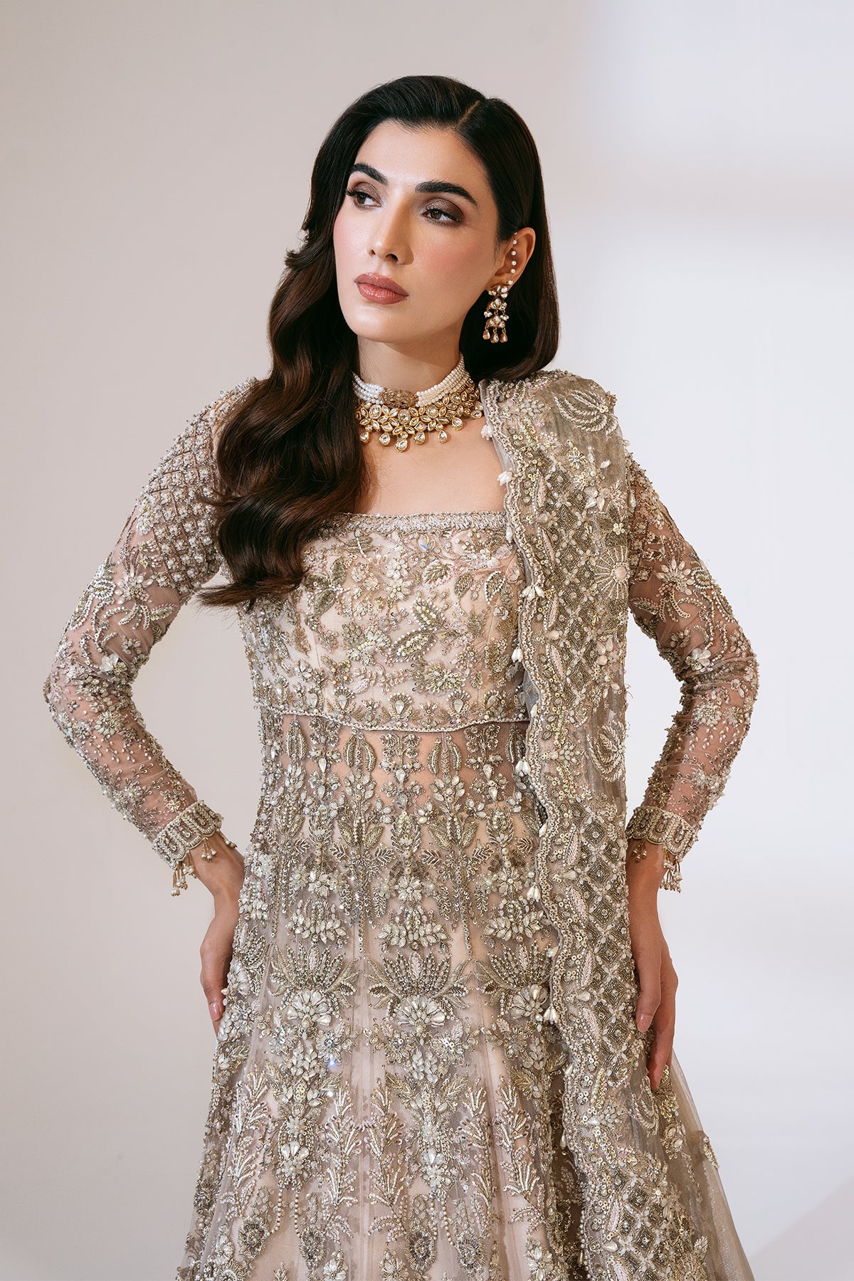 Saad Bin Shahzad Nazneen – nude pink pishwas with lehenga from Sona Gachi Bridals'24 – view 5