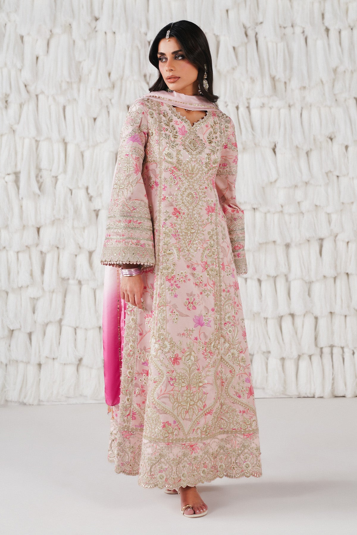Saad Bin Shahzad Azva – baby pink printed velvet kurta with gold embroidery from Festive Pret'26 – view 6