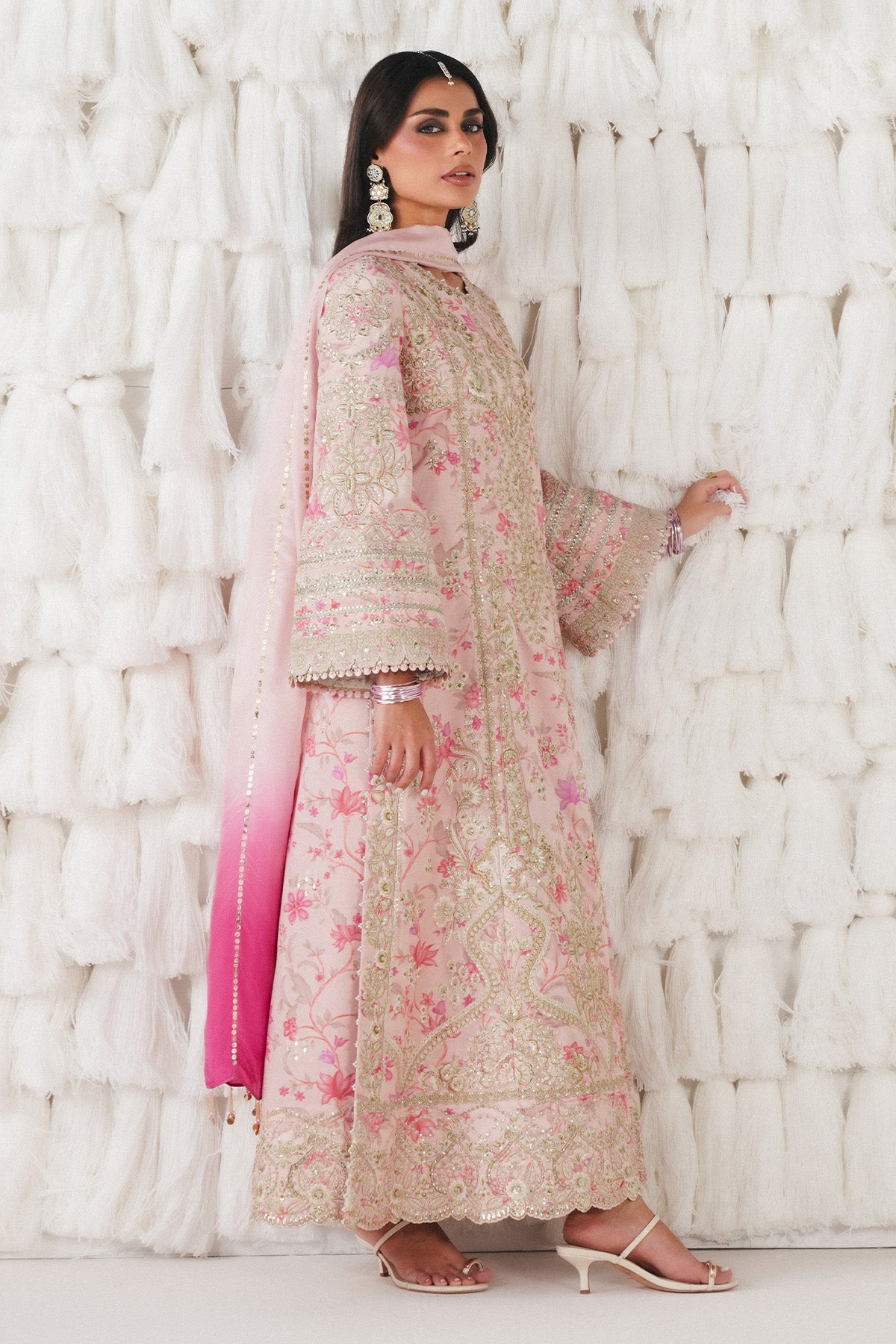 Saad Bin Shahzad Azva – baby pink printed velvet kurta with gold embroidery from Festive Pret'26 – view 9