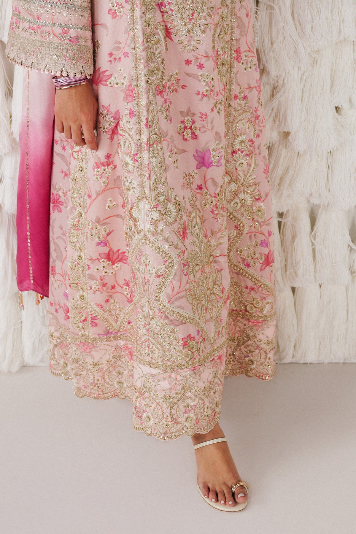 Saad Bin Shahzad Azva – baby pink printed velvet kurta with gold embroidery from Festive Pret'26 – view 7
