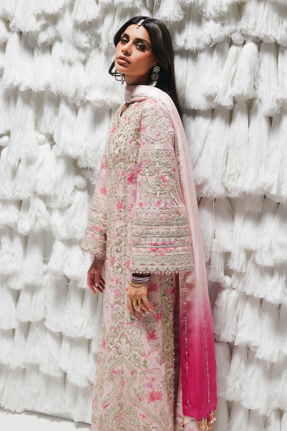 Saad Bin Shahzad Azva – baby pink printed velvet kurta with gold embroidery from Festive Pret'26 – view 10