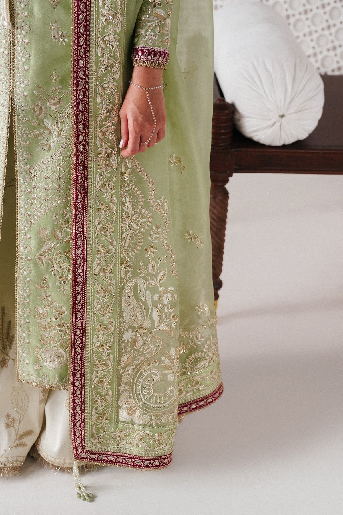 Saad Bin Shahzad Reeha – mint green embroidered raw silk front-open kurta with trousers from Festive Pret'26 – view 6