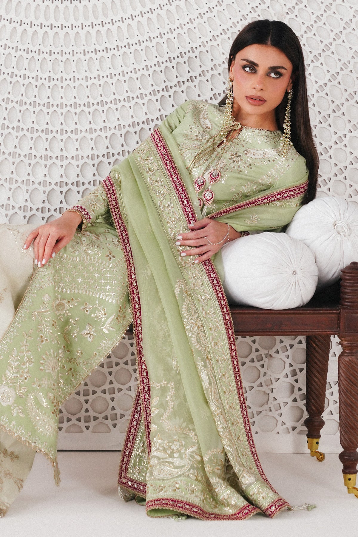 Saad Bin Shahzad Reeha – mint green embroidered raw silk front-open kurta with trousers from Festive Pret'26 – view 8