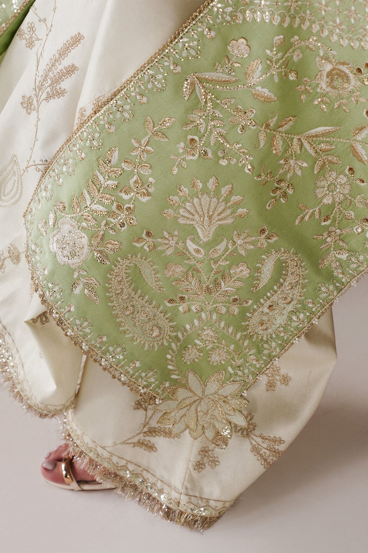 Saad Bin Shahzad Reeha – mint green embroidered raw silk front-open kurta with trousers from Festive Pret'26 – view 7
