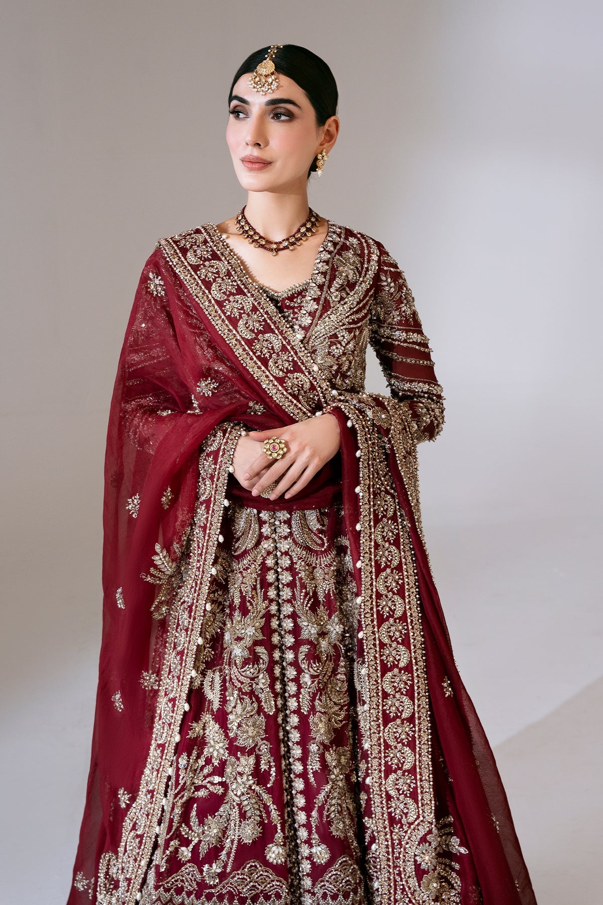 Saad Bin Shahzad Leyla – deep red zardozi kalidar with lehenga from Sona Gachi Bridals'24 – view 2