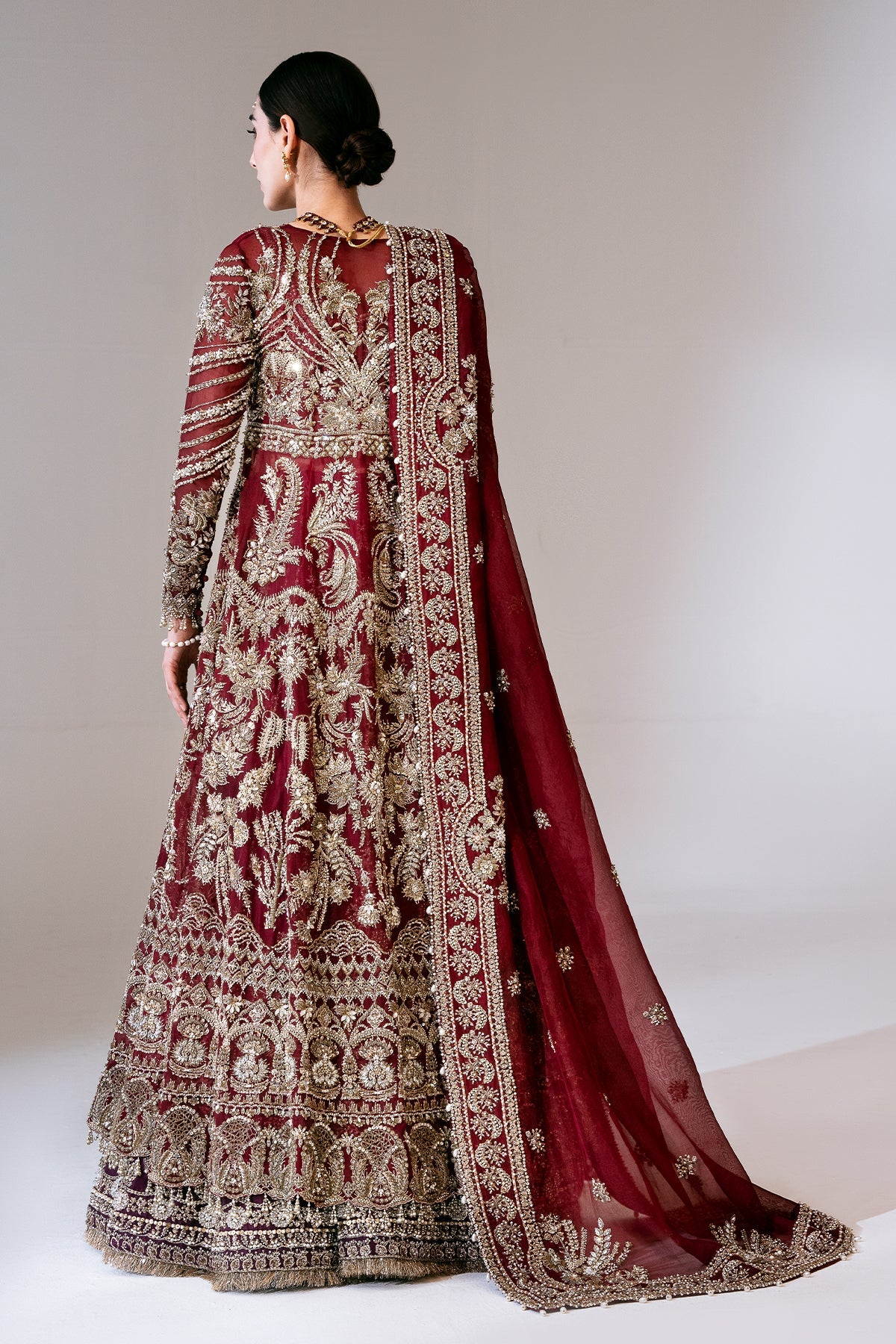 Saad Bin Shahzad Leyla – deep red zardozi kalidar with lehenga from Sona Gachi Bridals'24 – view 4
