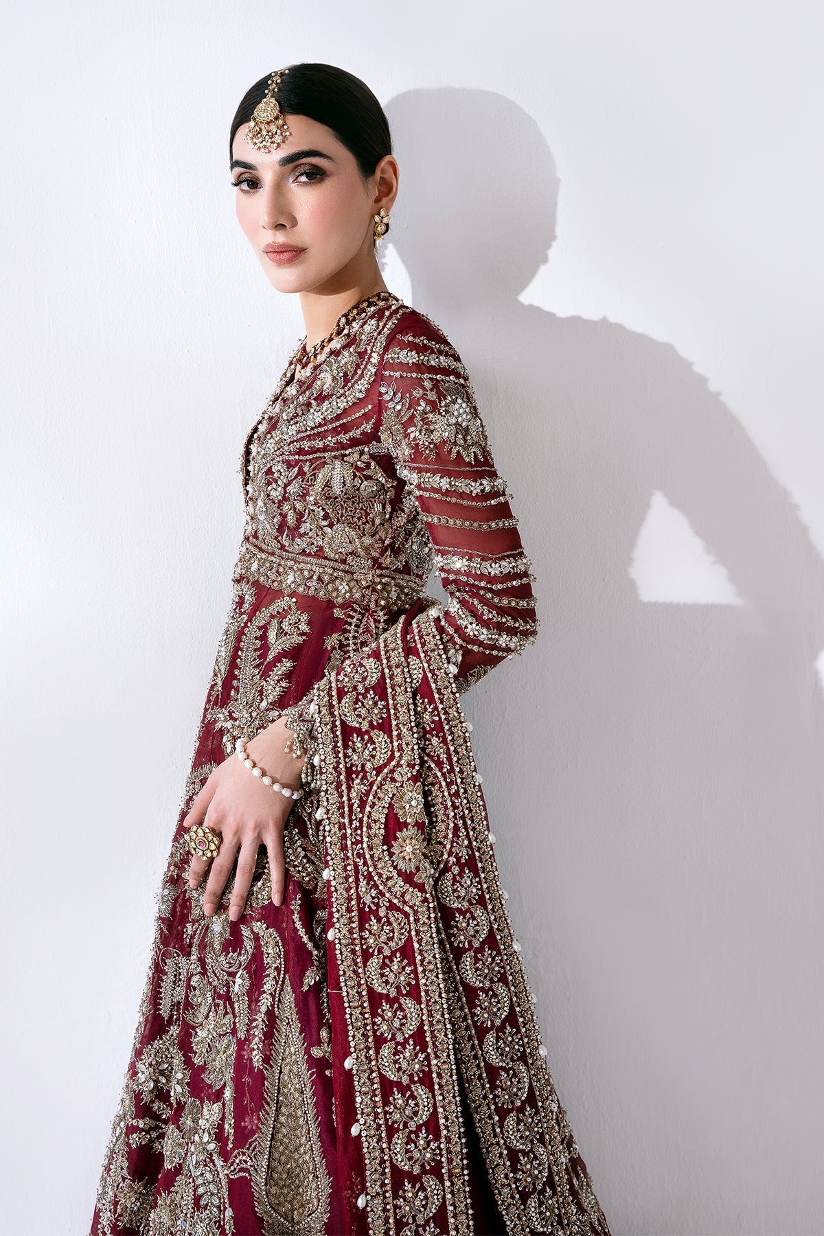 Saad Bin Shahzad Leyla – deep red zardozi kalidar with lehenga from Sona Gachi Bridals'24 – view 7