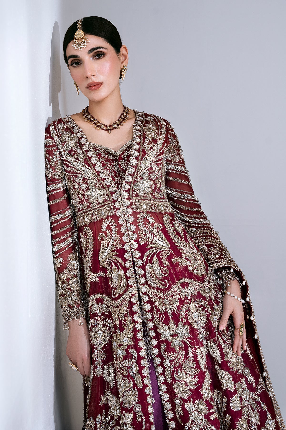 Saad Bin Shahzad Leyla – deep red zardozi kalidar with lehenga from Sona Gachi Bridals'24 – view 5