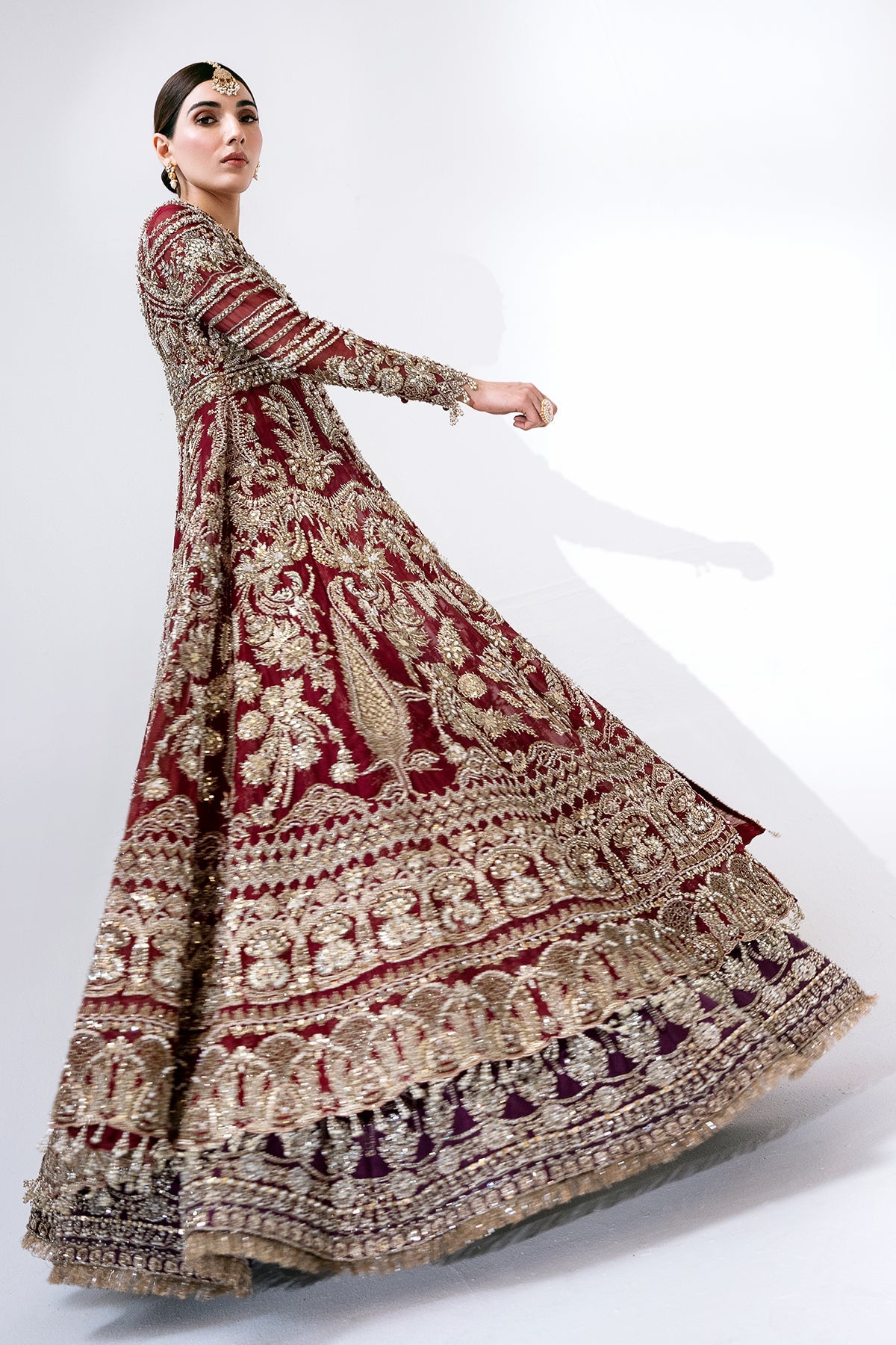 Saad Bin Shahzad Leyla – deep red zardozi kalidar with lehenga from Sona Gachi Bridals'24 – view 6