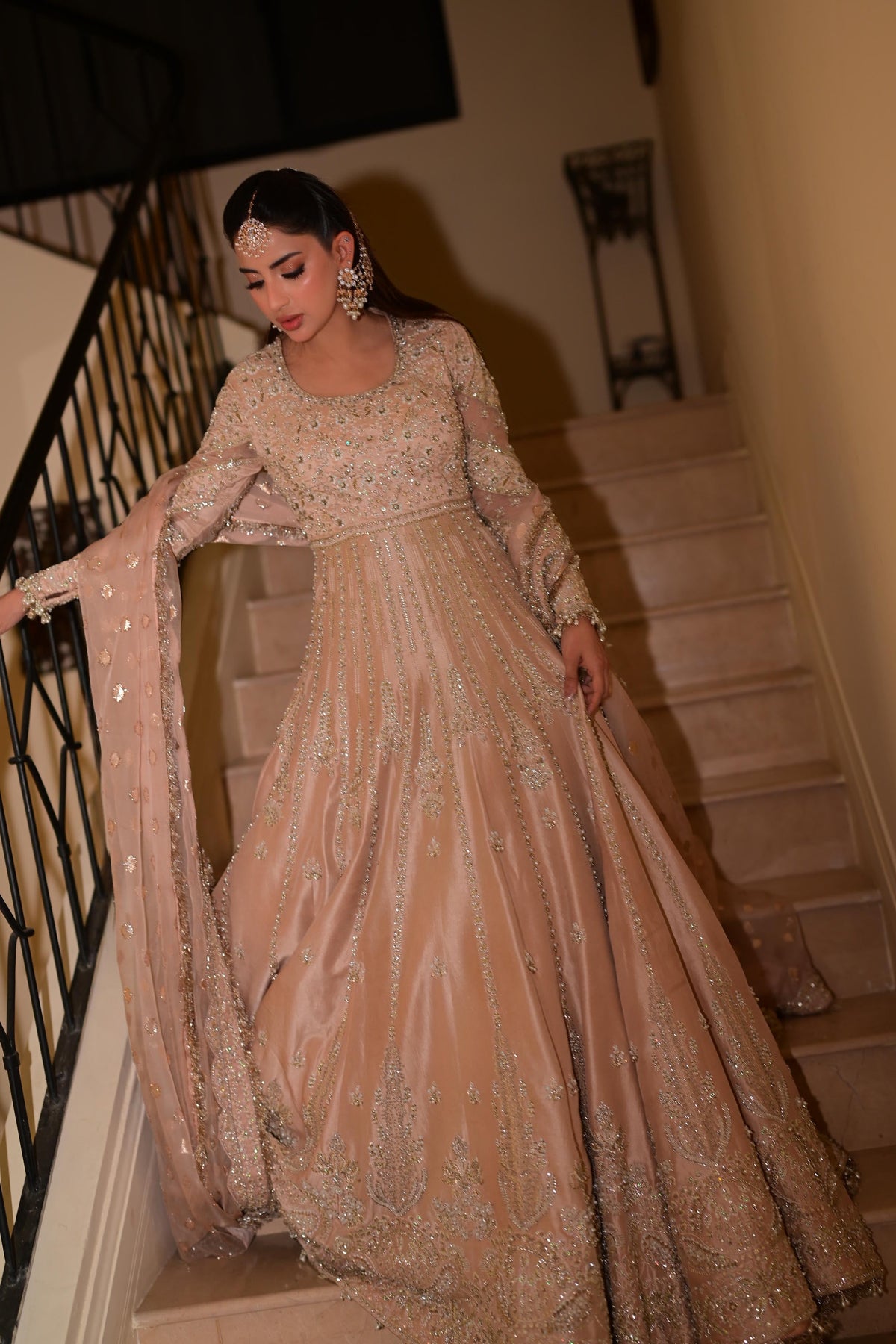 Saad Bin Shahzad Alleia – nude pink zardozi and pearl raw silk kalidar from Lolita'25 – view 2