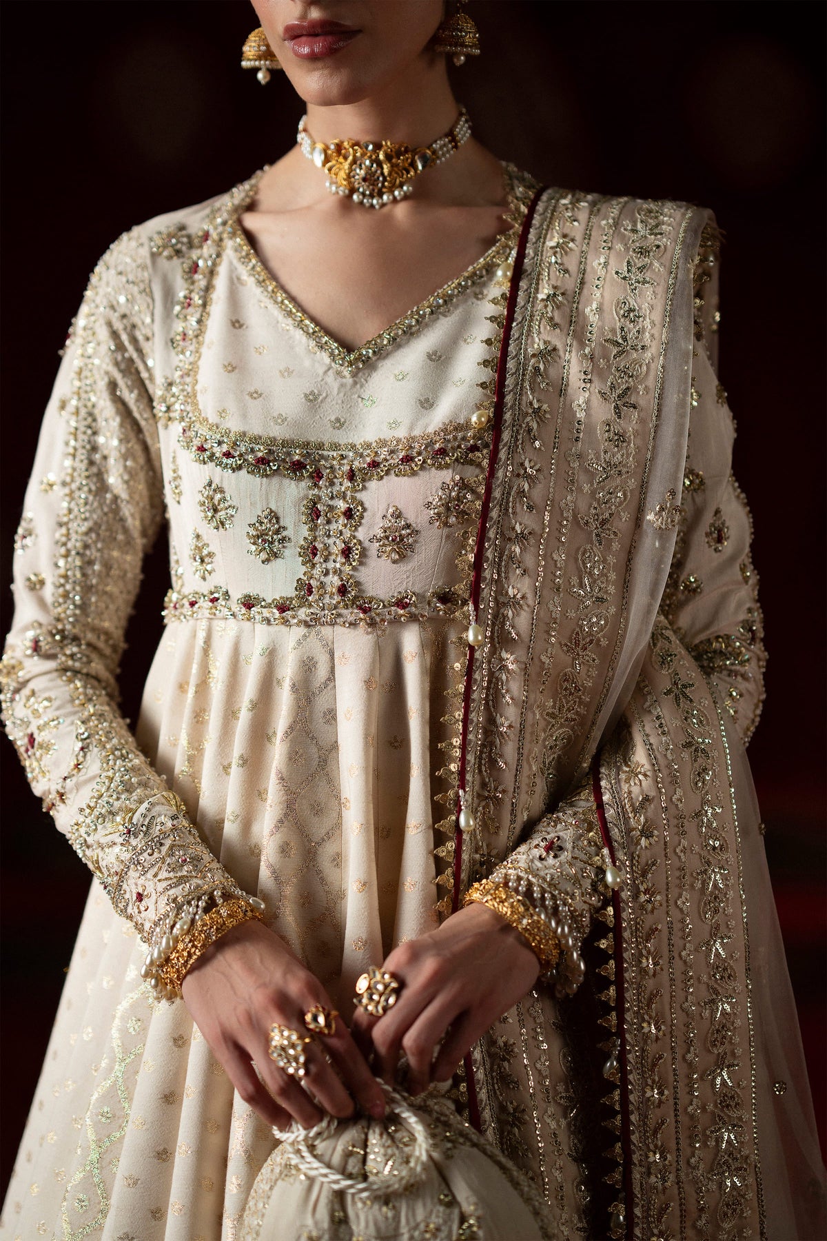 Saad Bin Shahzad Eyana – blush white hand-embellished pishwas with organza dupatta from LAAVNI'25 – view 3